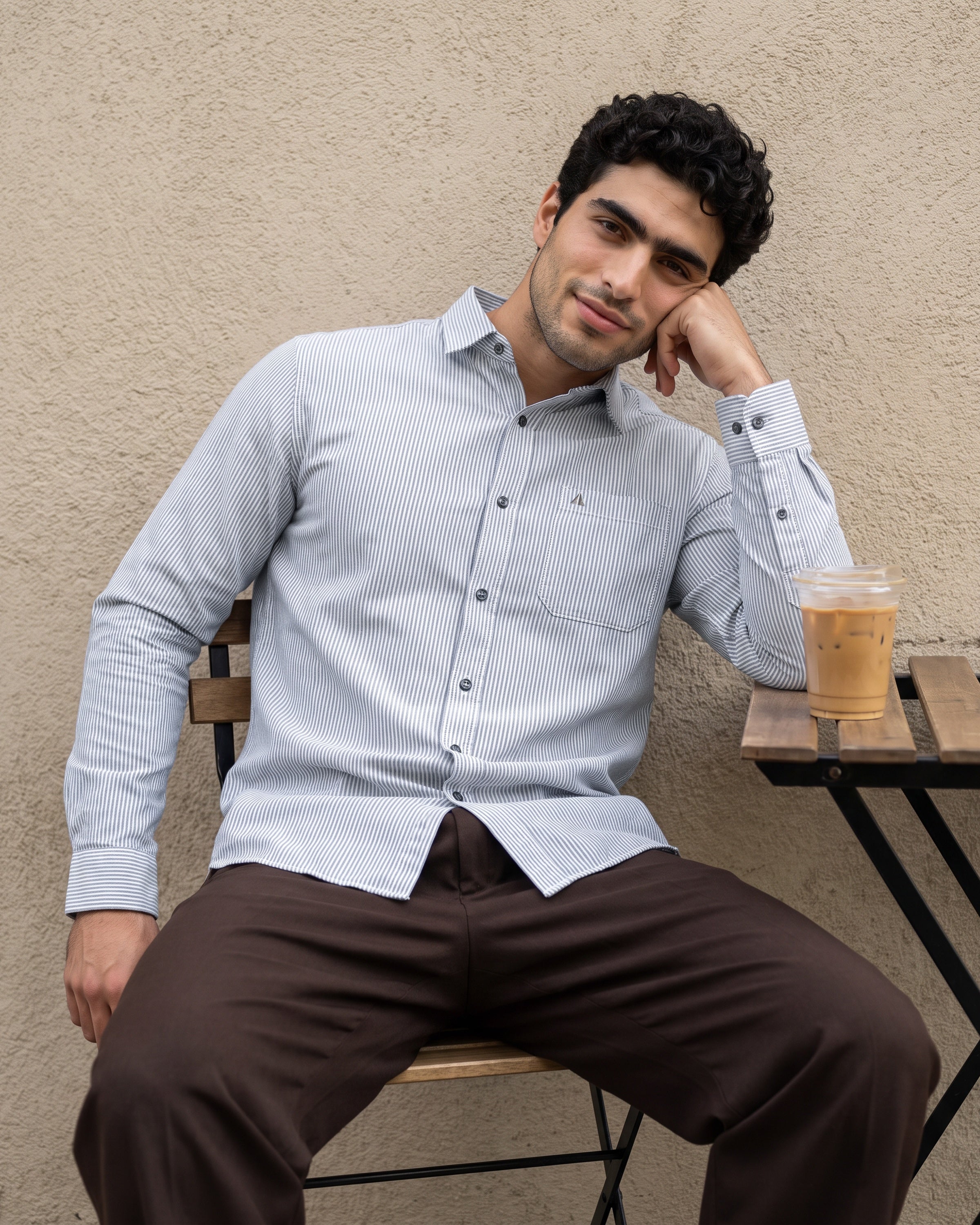 AnationZ Essential Cotton Stripe Long Sleeve Shirt - Raw Canvas Sri Lanka