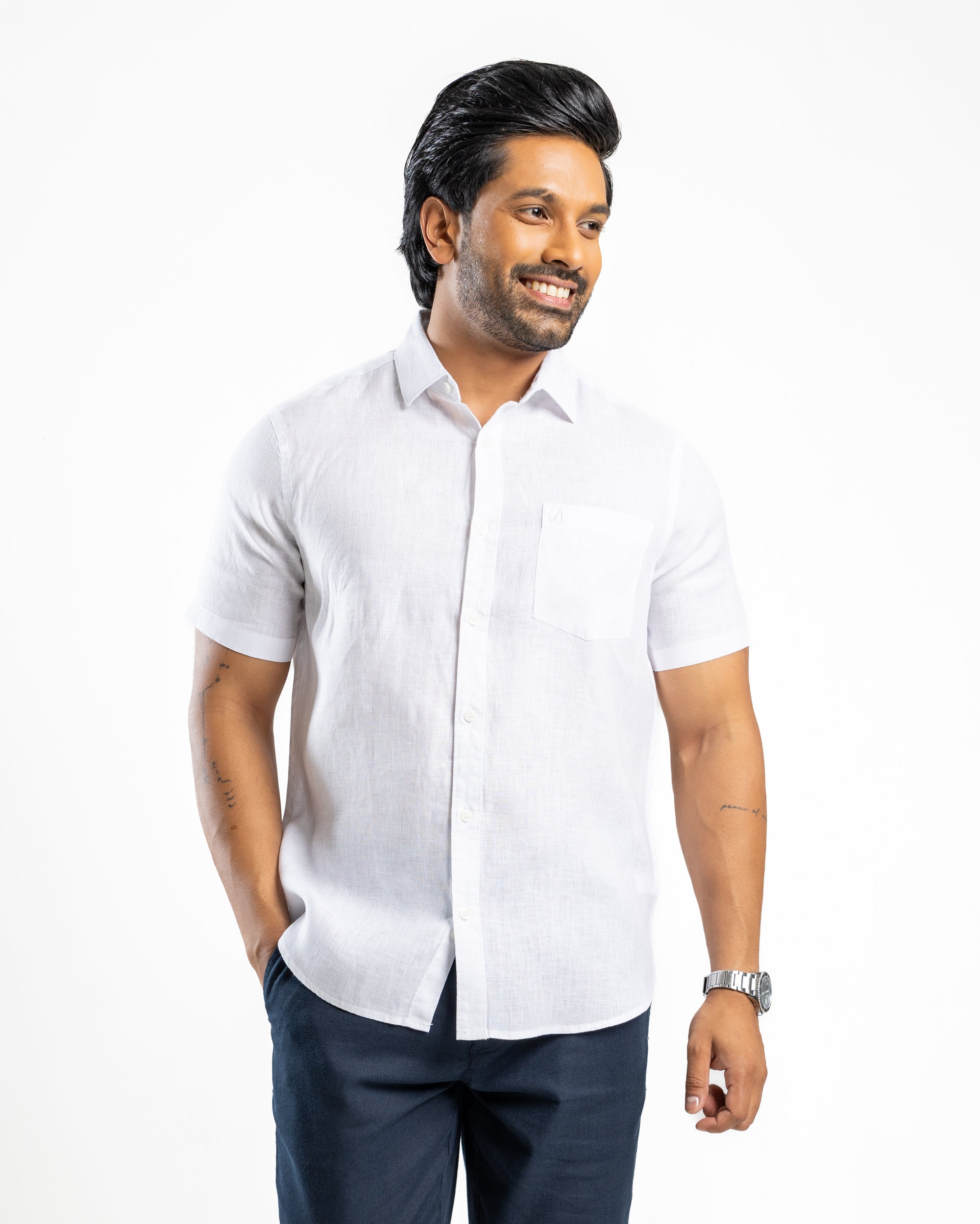 VISCOSE LINEN Short Sleeve Shirt - Alpine White
