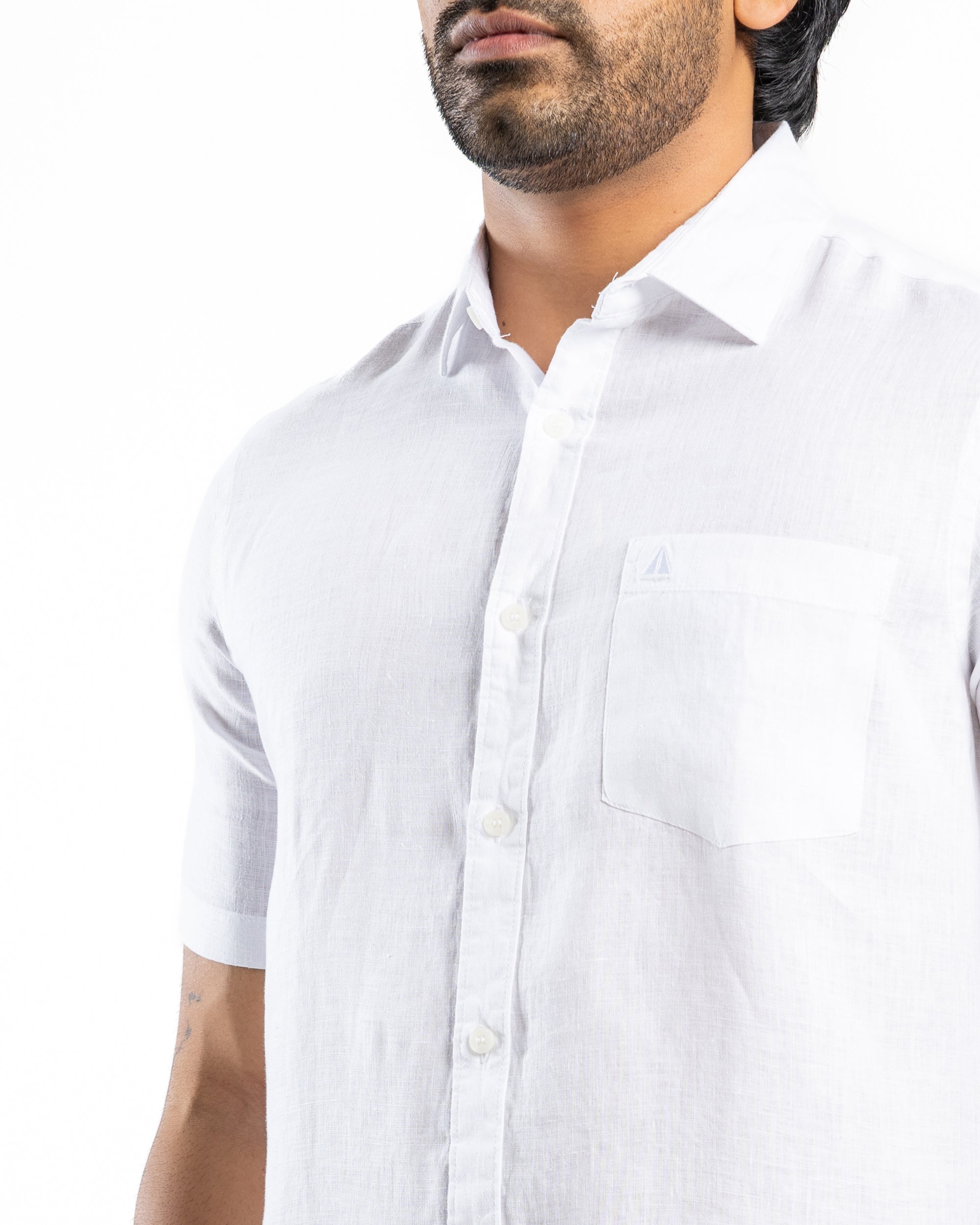 VISCOSE LINEN Short Sleeve Shirt - Alpine White