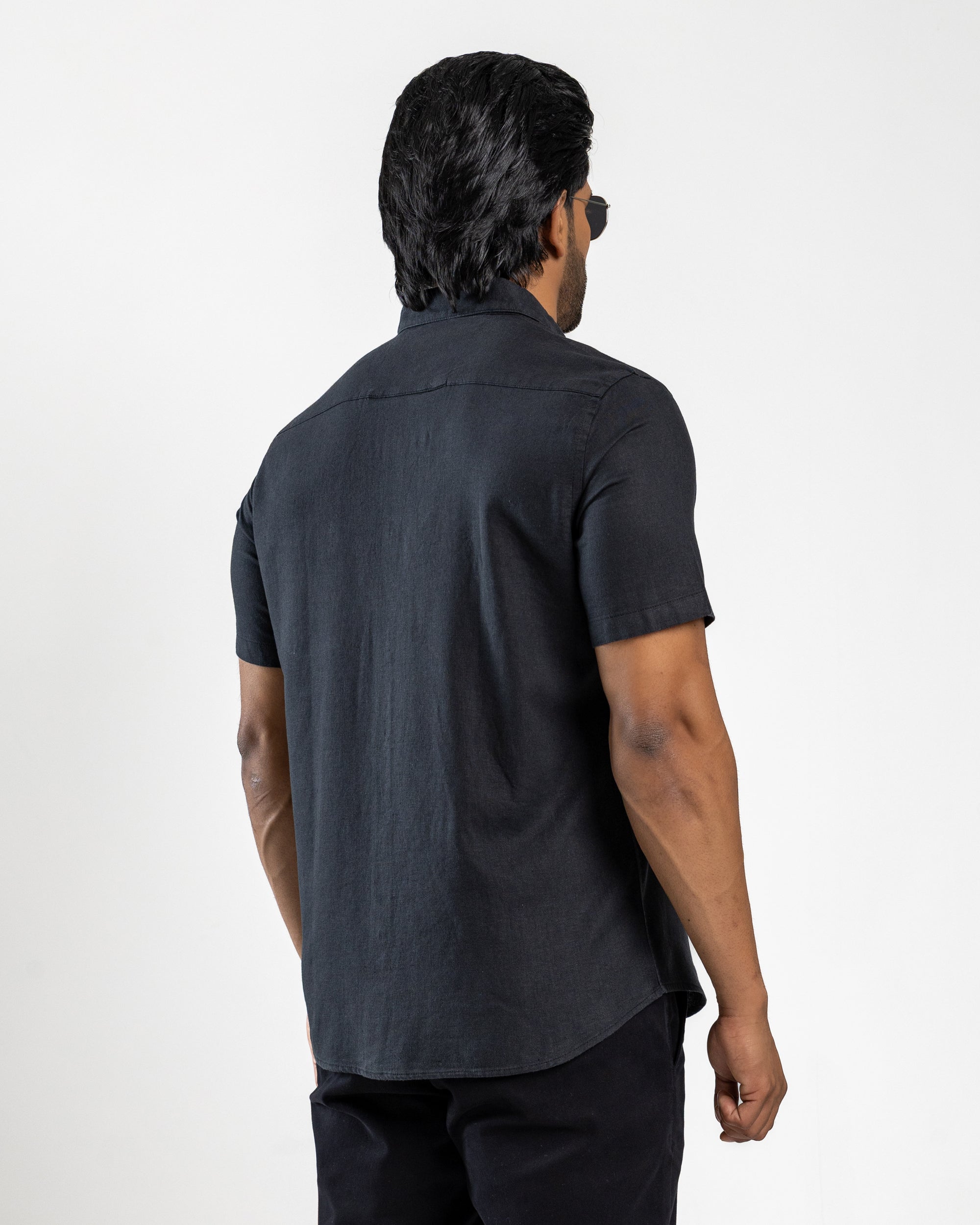 AnationZ Fluid Linen Short Sleeve Shirt - Midnight Onyx Sri Lanka
