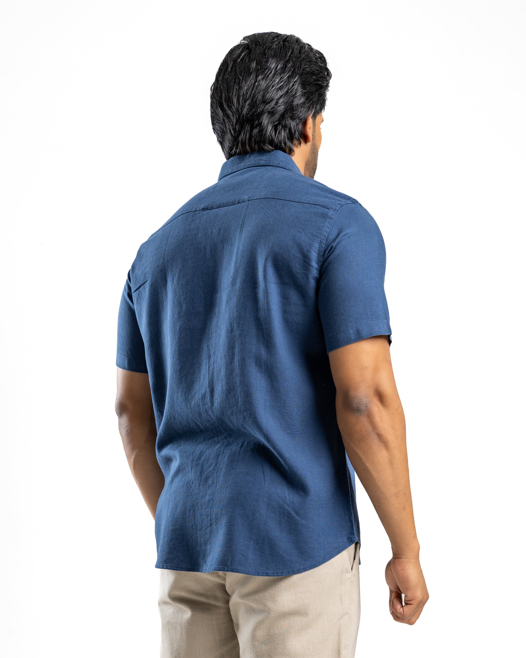 AnationZ Fluid Linen Short Sleeve Shirt - Midnight Ink Sri Lanka
