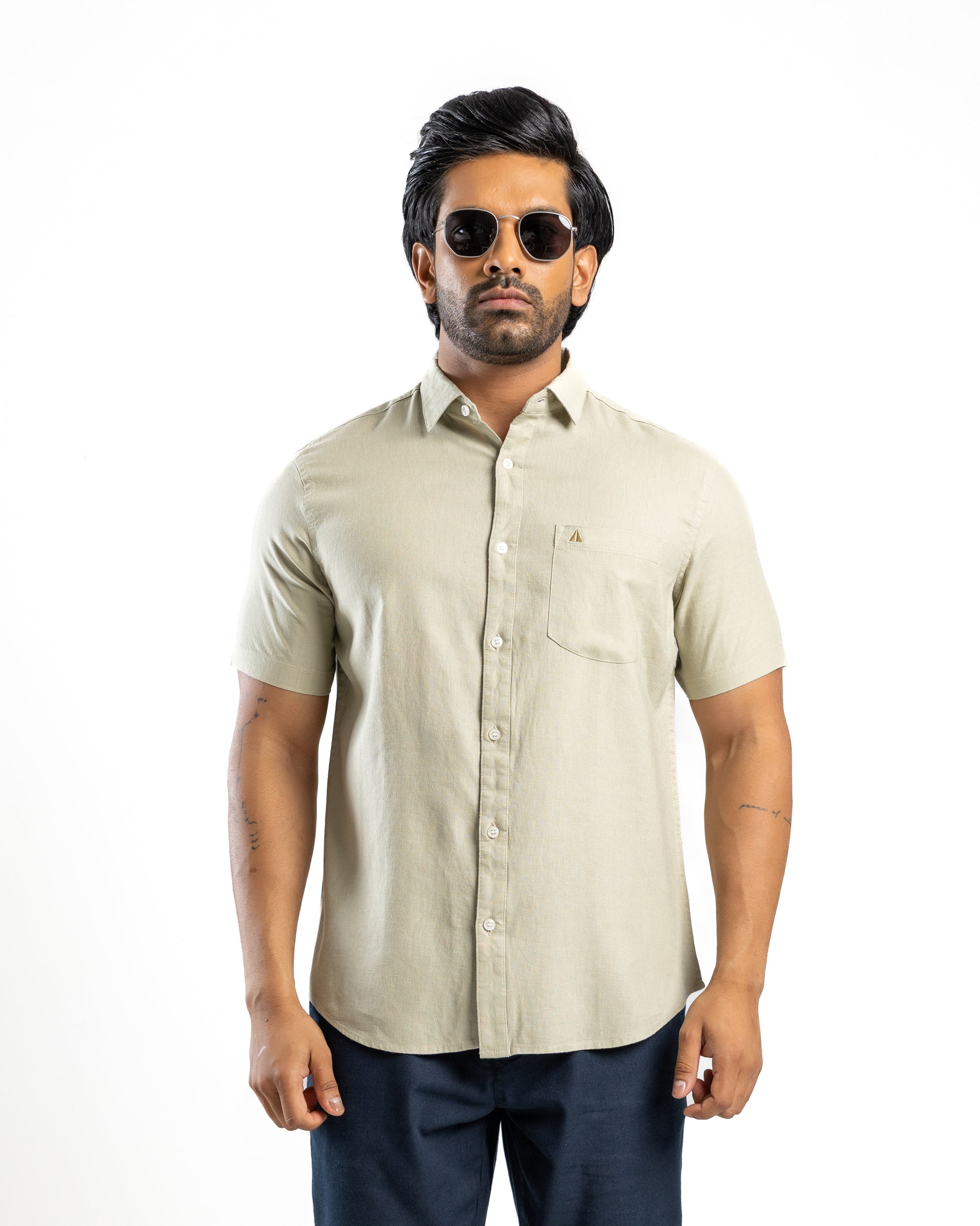 AnationZ Fluid Linen Short Sleeve Shirt - Sage Breeze Sri Lanka
