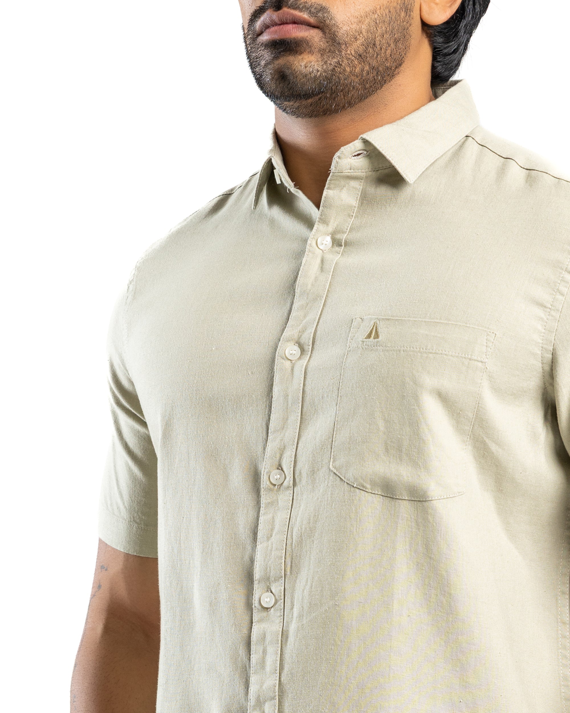 VISCOSE LINEN Short Sleeve Shirt - Light Green