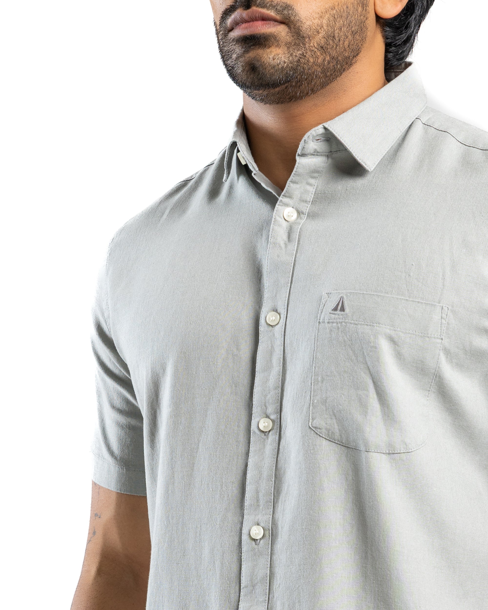 VISCOSE LINEN Short Sleeve -Light Grey