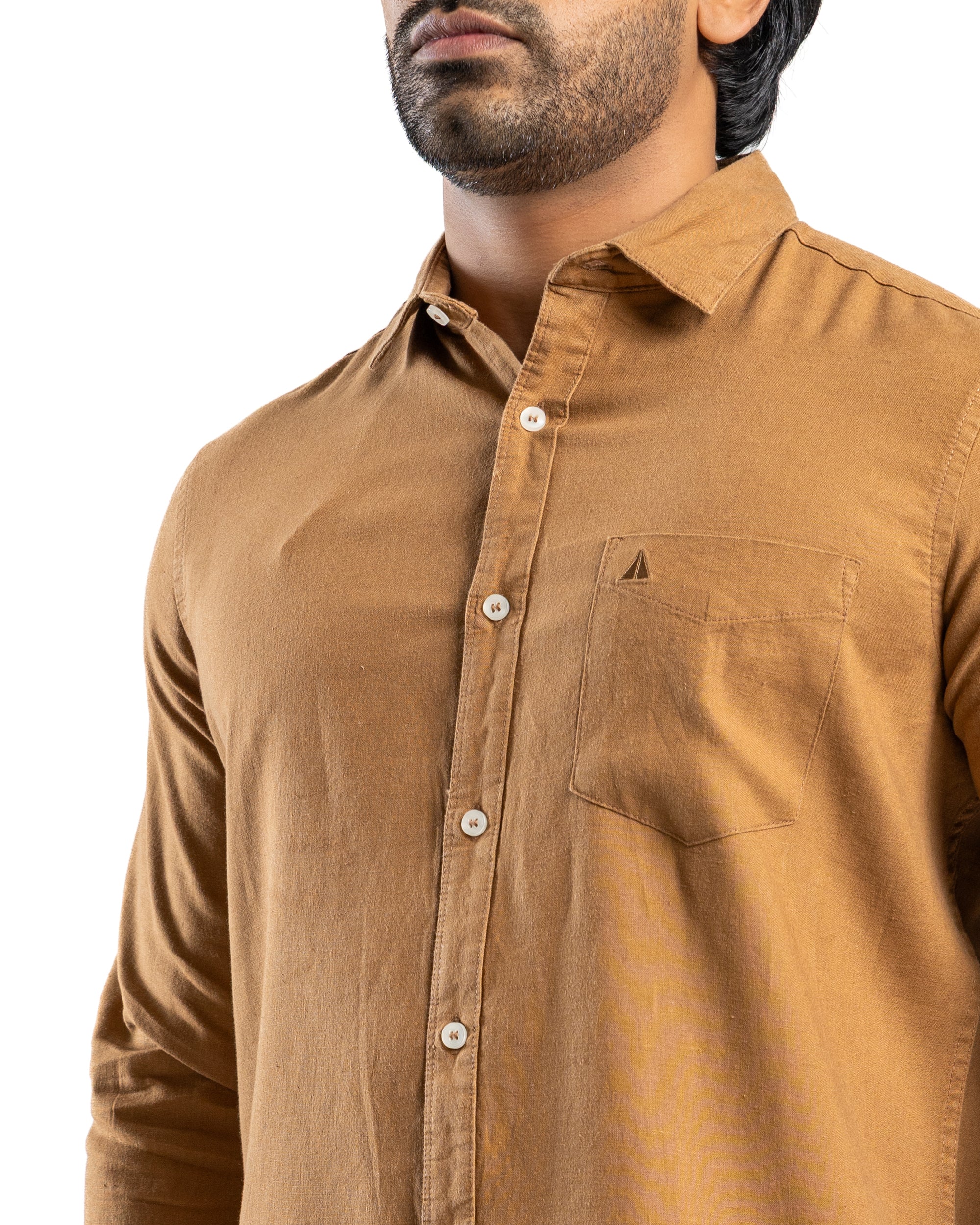VISCOSE LINEN Long Sleeve Shirt Khaki