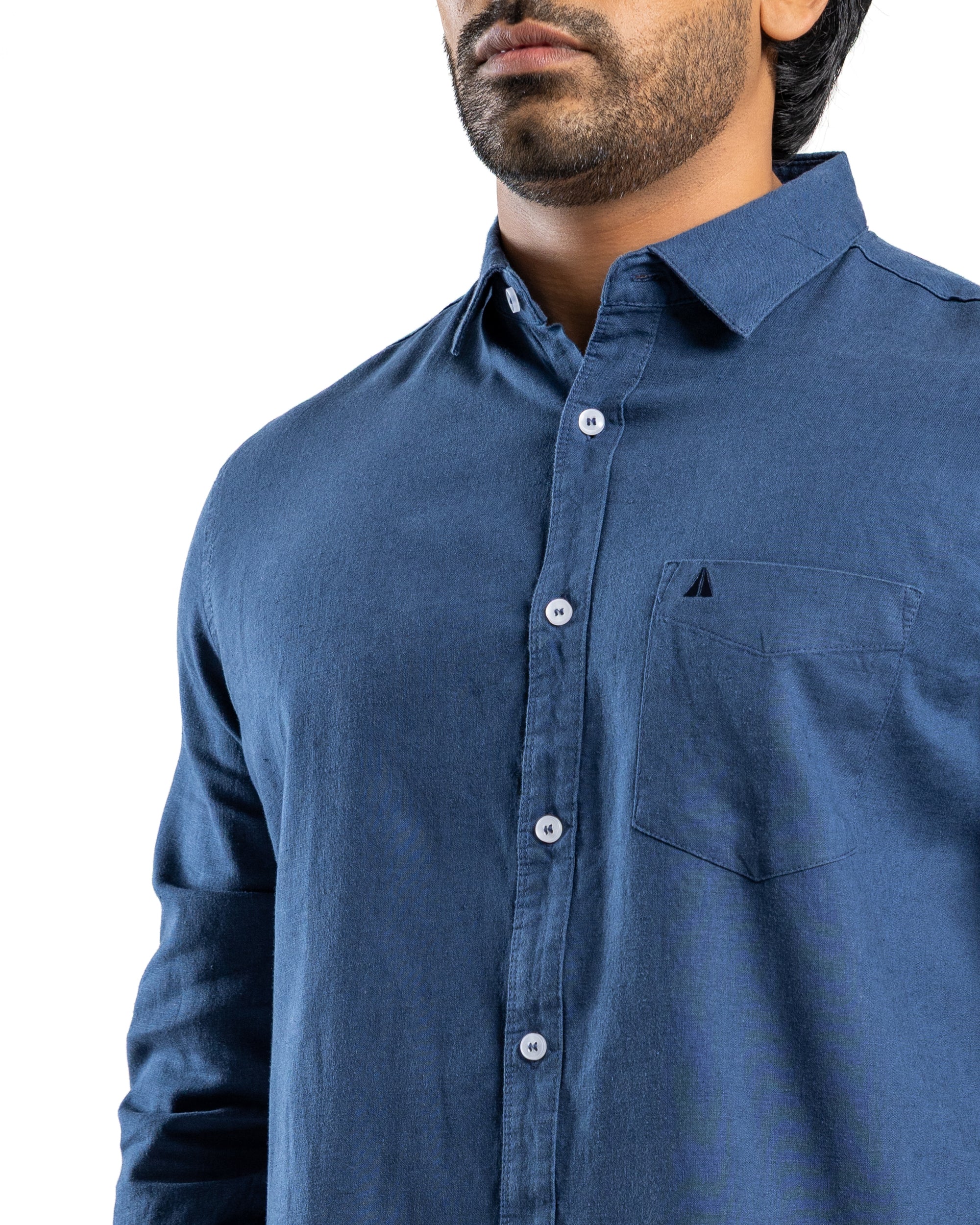 VISCOSE LINEN Long Sleeve Shirt Deep Ocean Navy