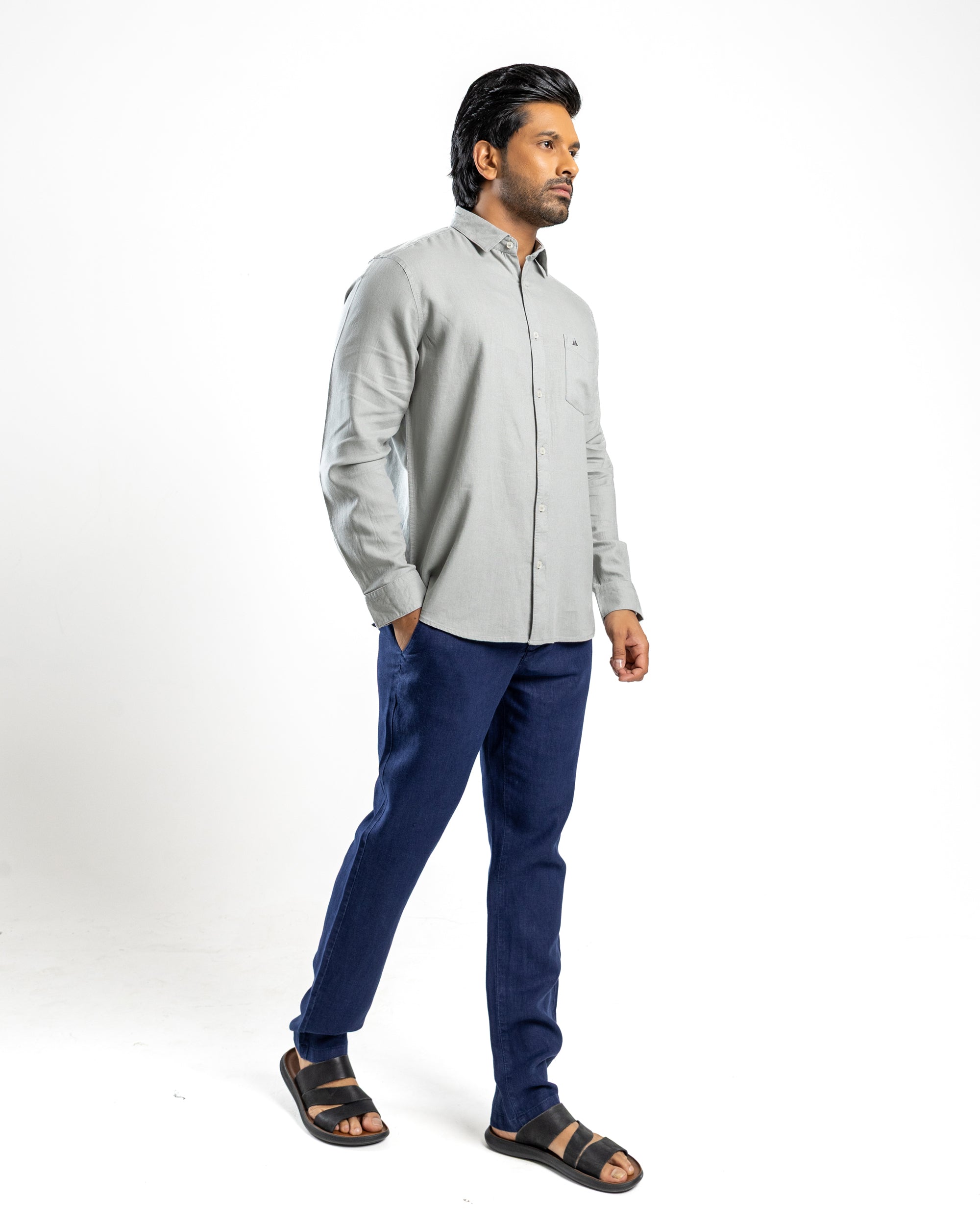 VISCOSE LINEN Long Sleeve Shirt - Light Grey