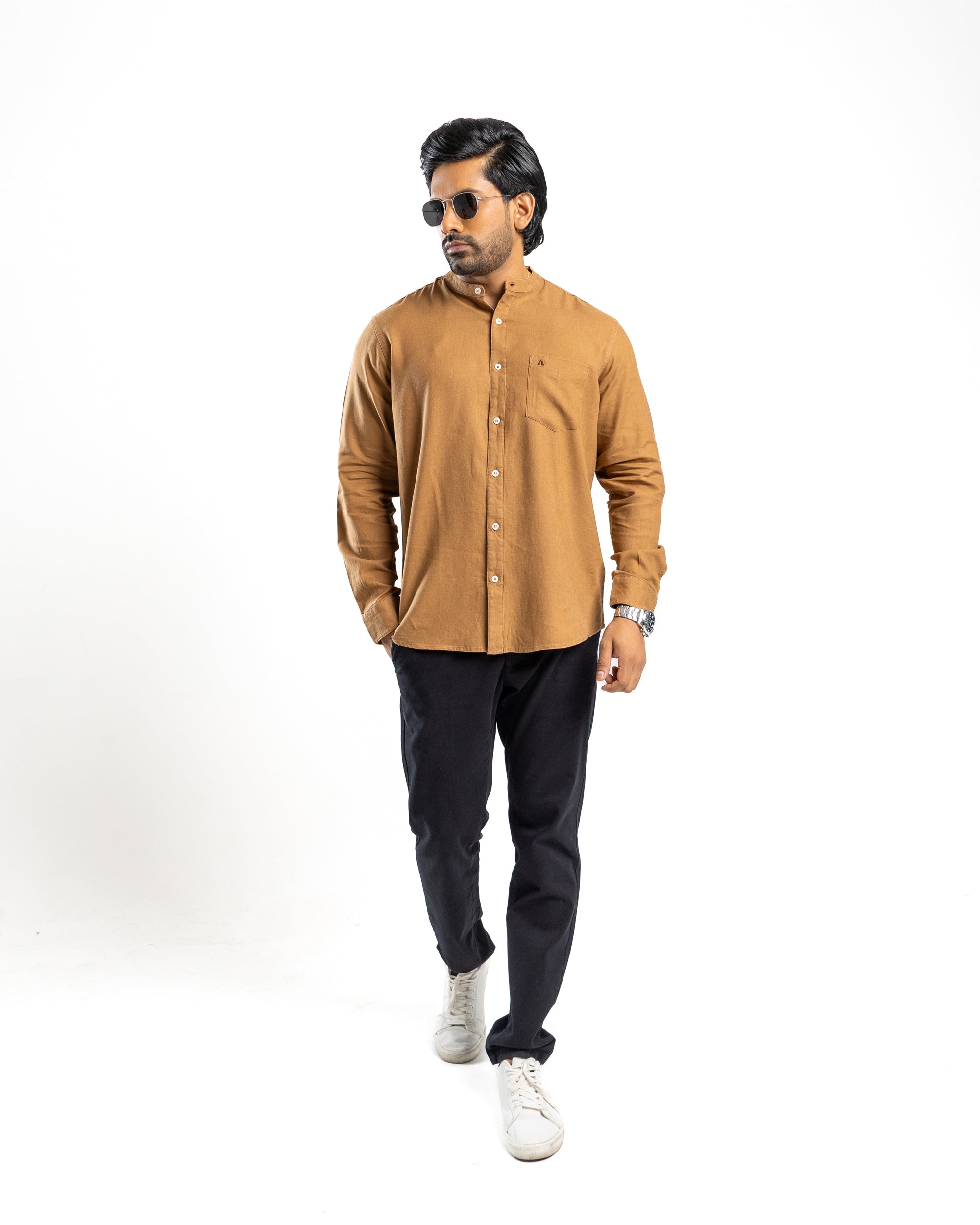 AnationZ Fluid Linen Long Sleeve Shirt - Desert Khaki Sri Lanka
