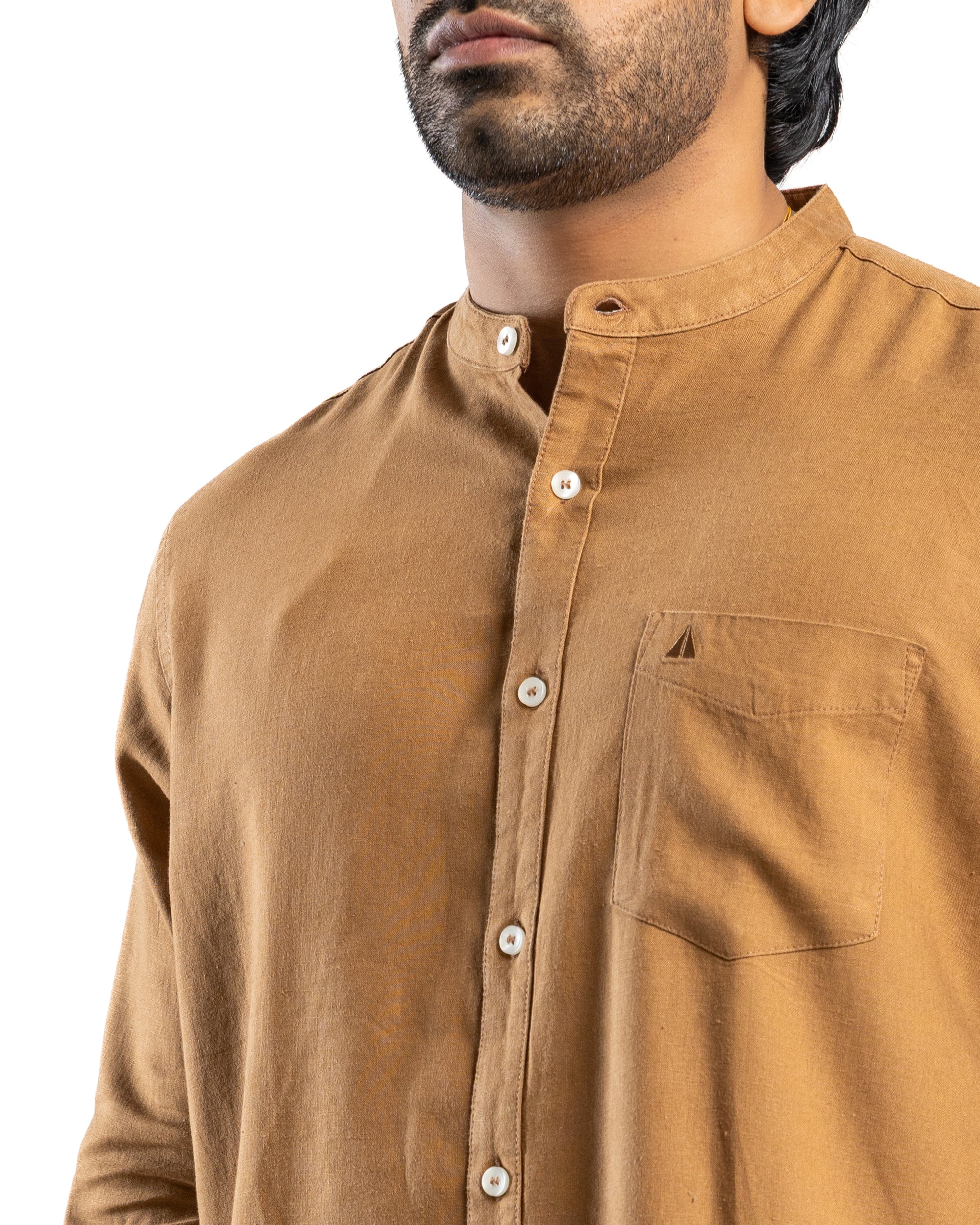 Viscose Linen Blend Long Sleeve Shirt | Desert Khaki