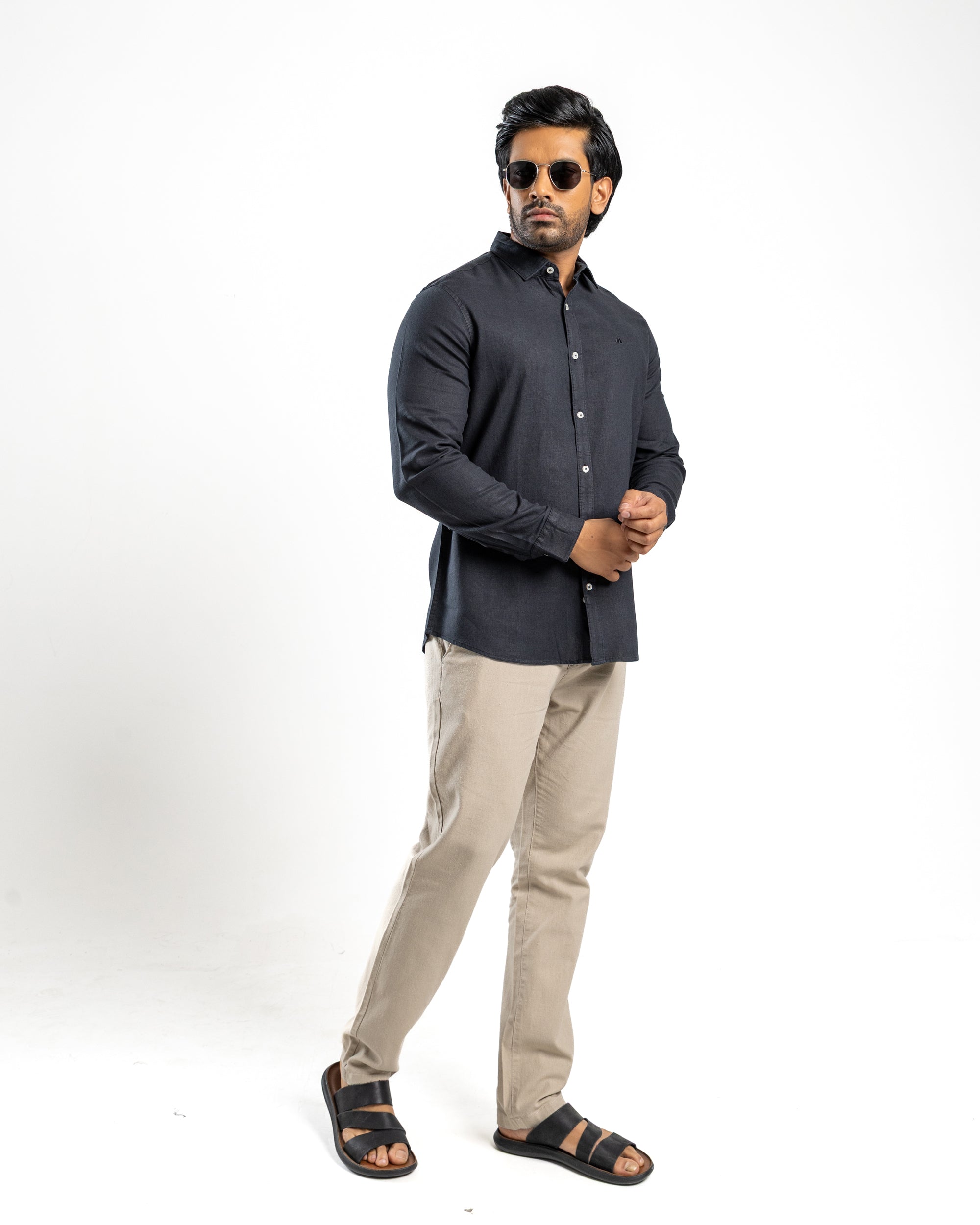 AnationZ Fluid Linen Long Sleeve Shirt - Midnight Onyx Sri Lanka
