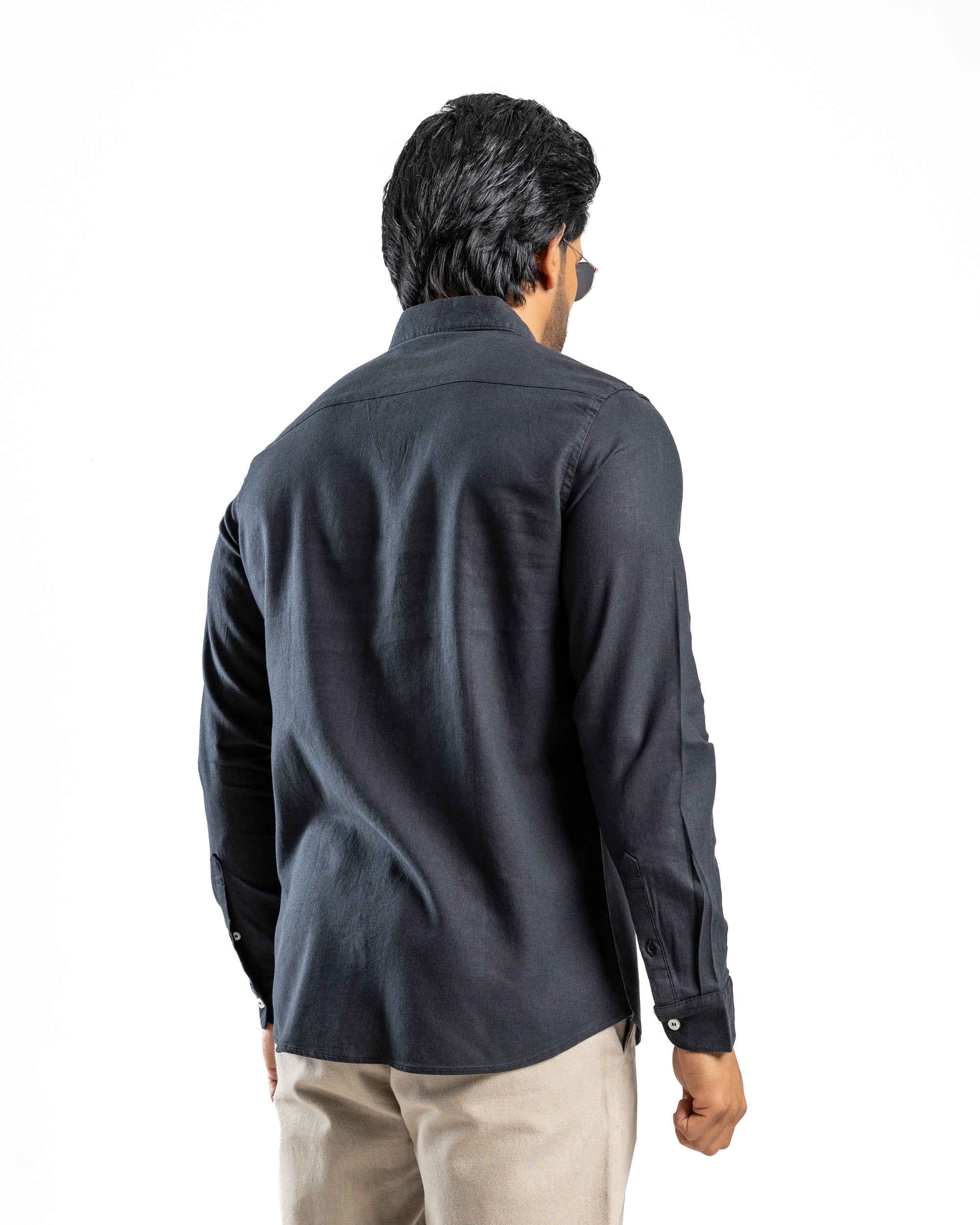 AnationZ Fluid Linen Long Sleeve Shirt - Midnight Onyx Sri Lanka
