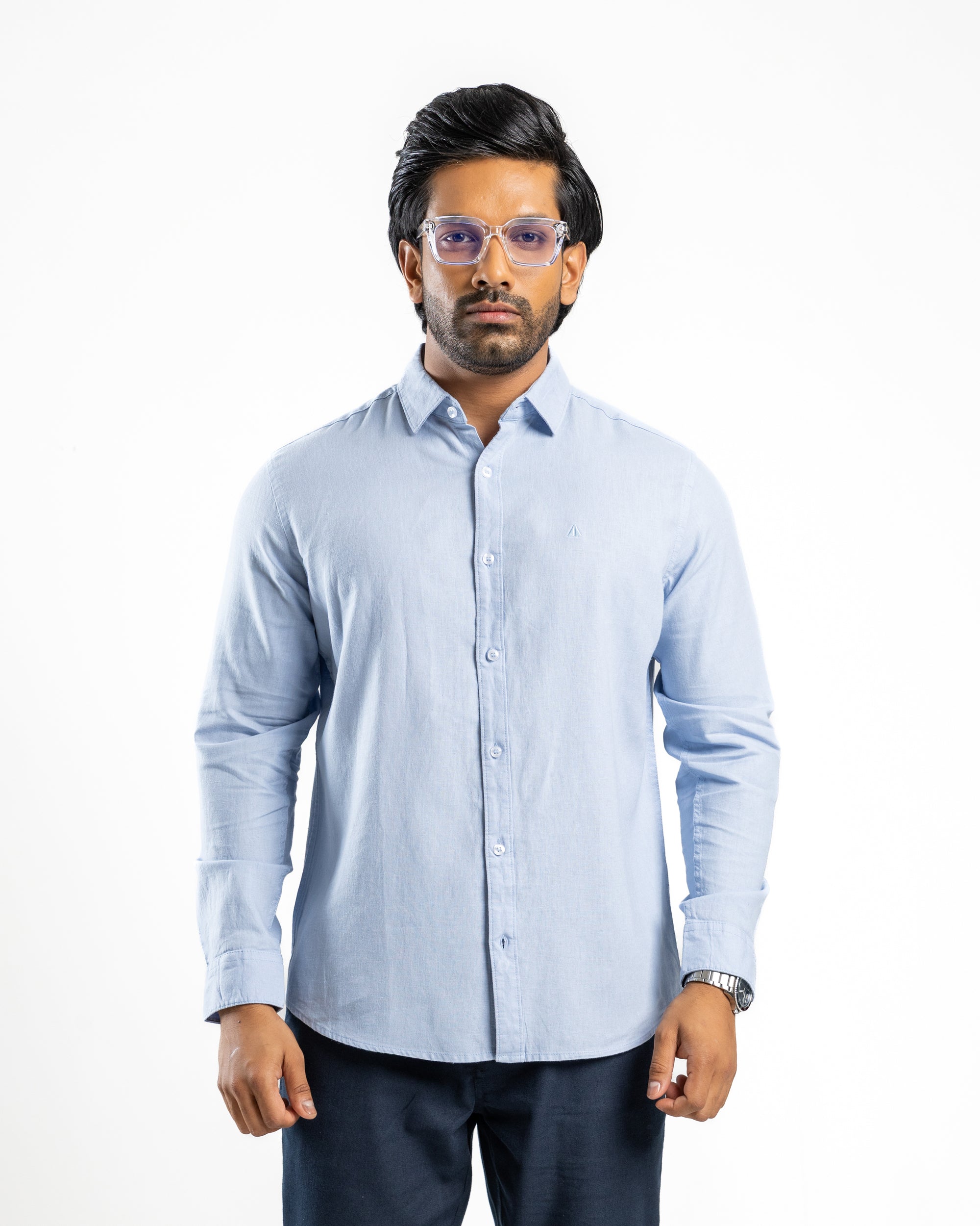 VISCOSE LINEN Long Sleeve Shirt - Light Blue