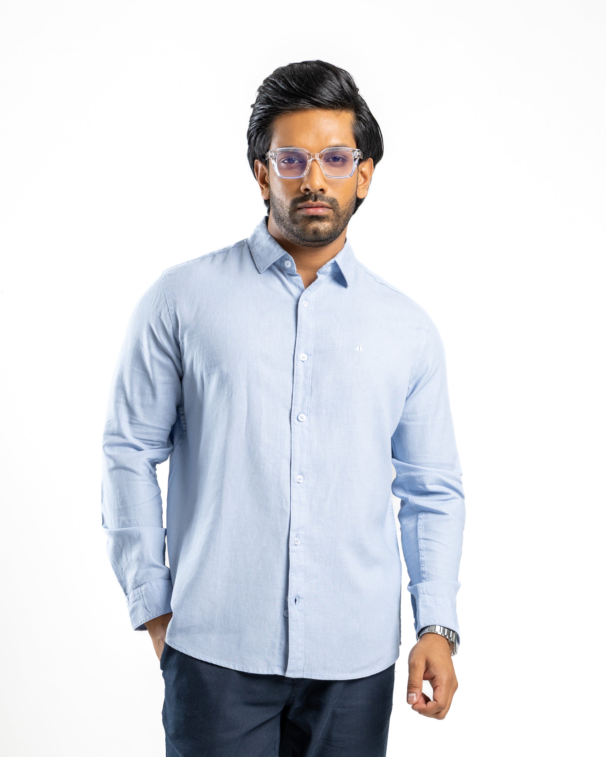 VISCOSE LINEN Long Sleeve Shirt - Light Blue