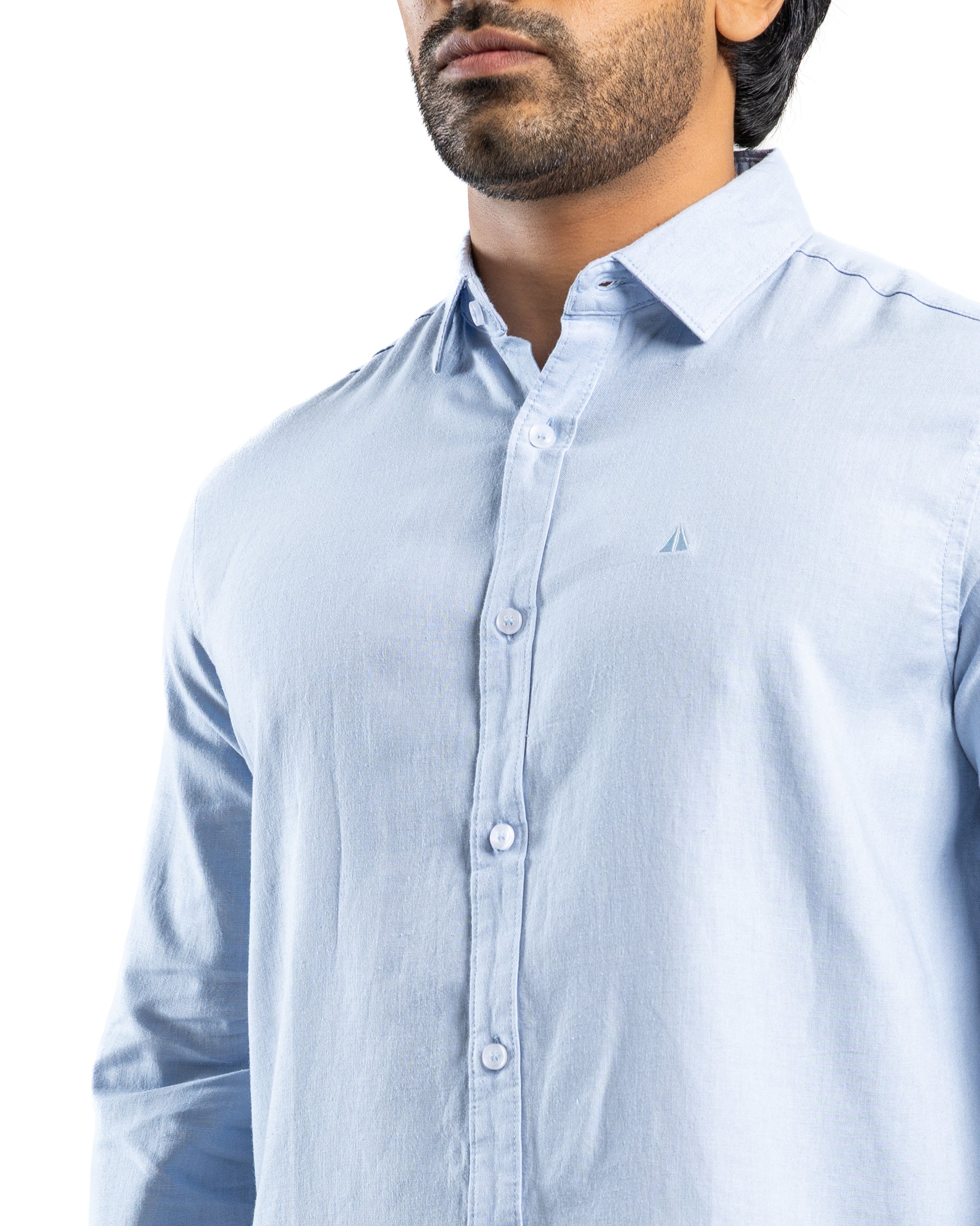 Viscose Linen Blend Long Sleeve Shirt | Glacial Blue