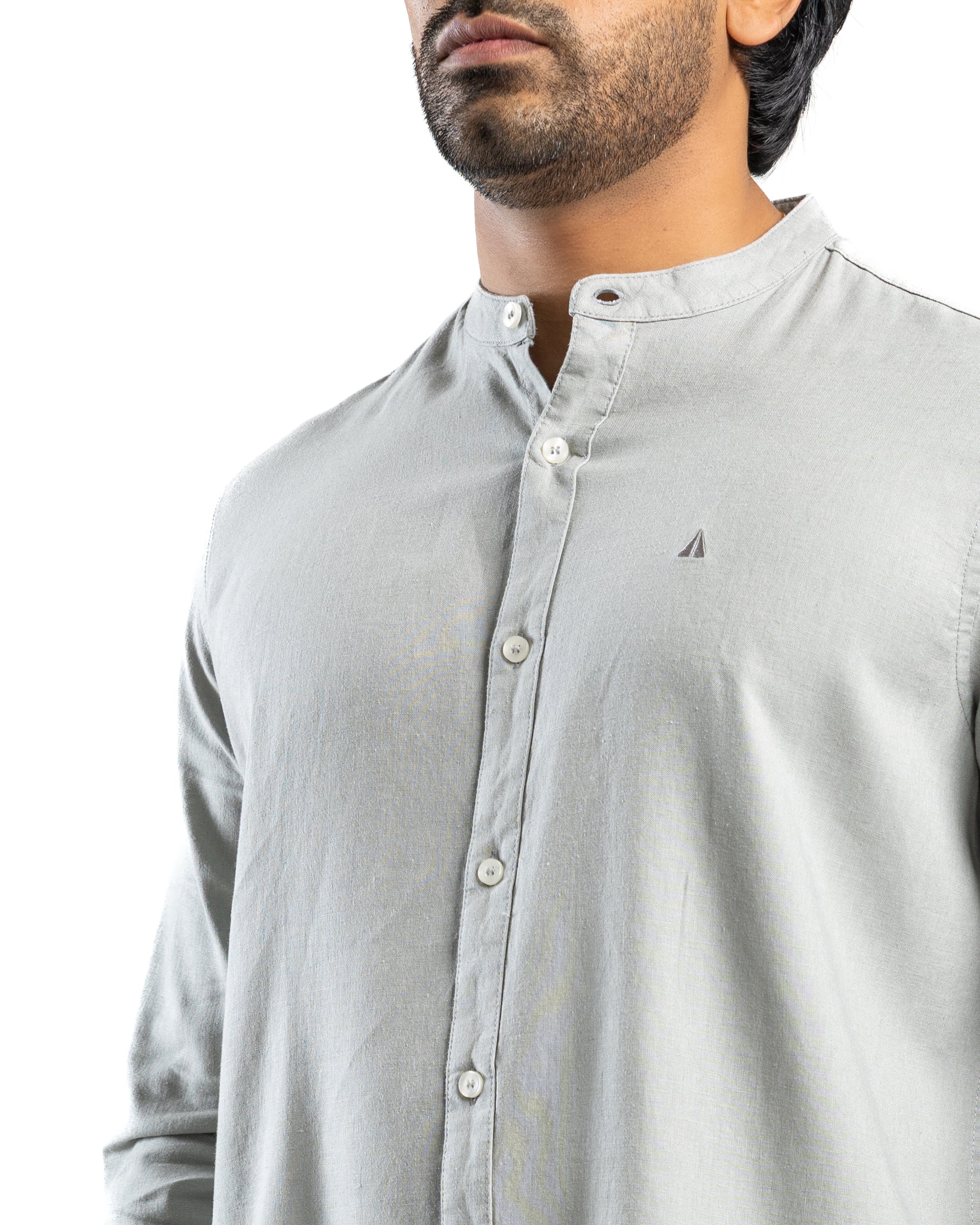 AnationZ Fluid Linen Chinese Collar Shirt - Slate Fog Sri Lanka
