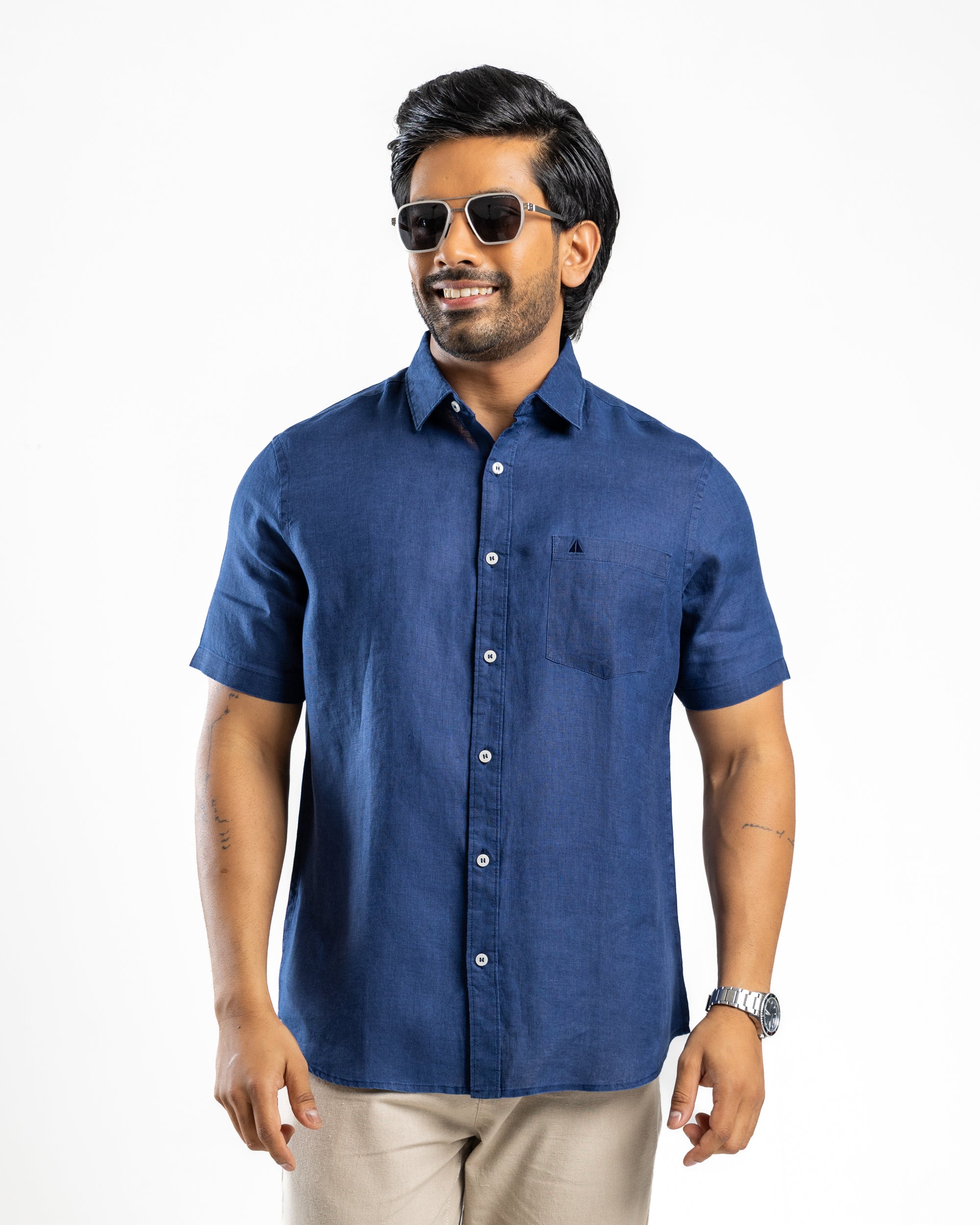 100% Hemp Short Sleeve Shirt — Navy