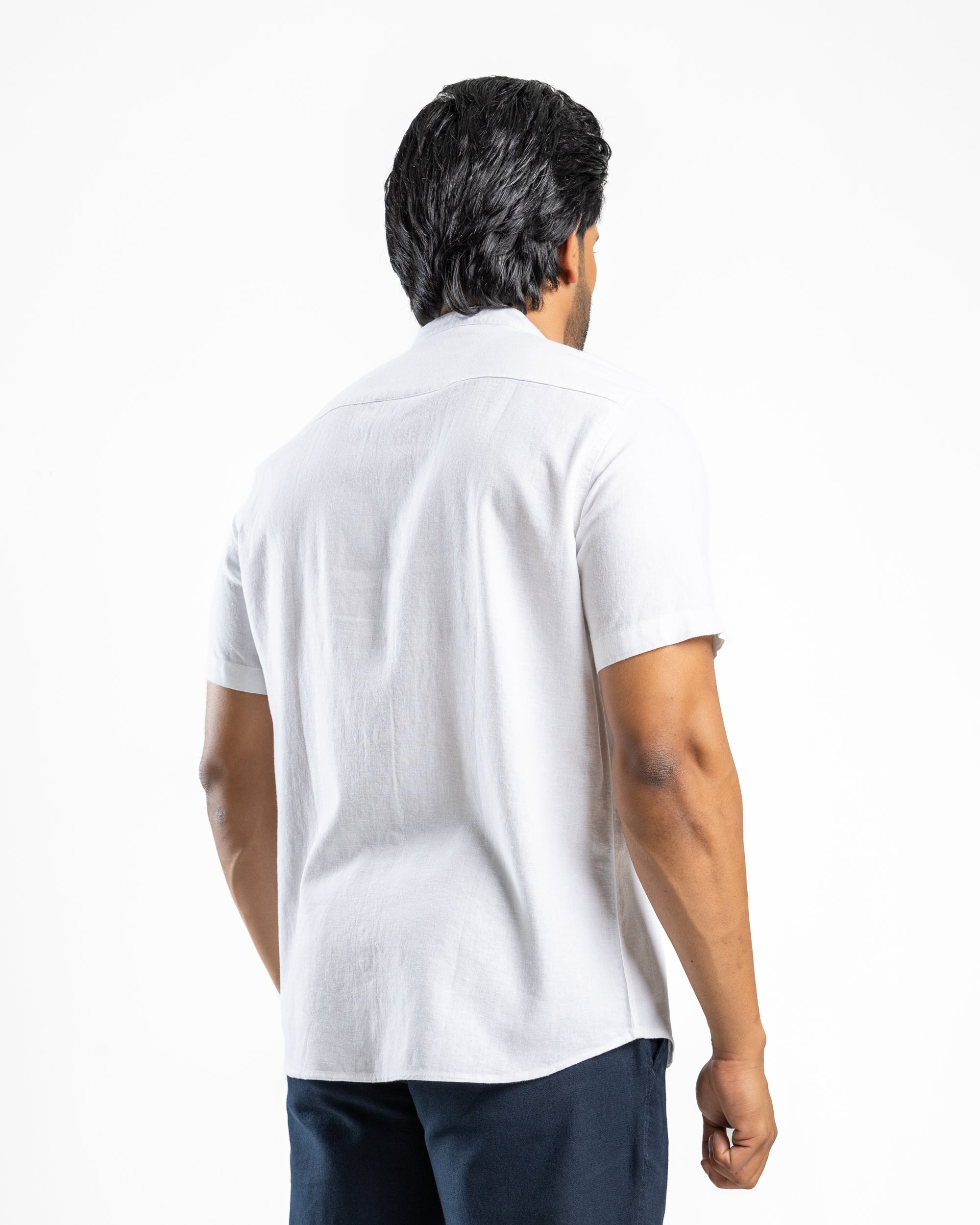 AnationZ Fluid Linen Chinese Collar Shirt - Alpine White Sri Lanka
