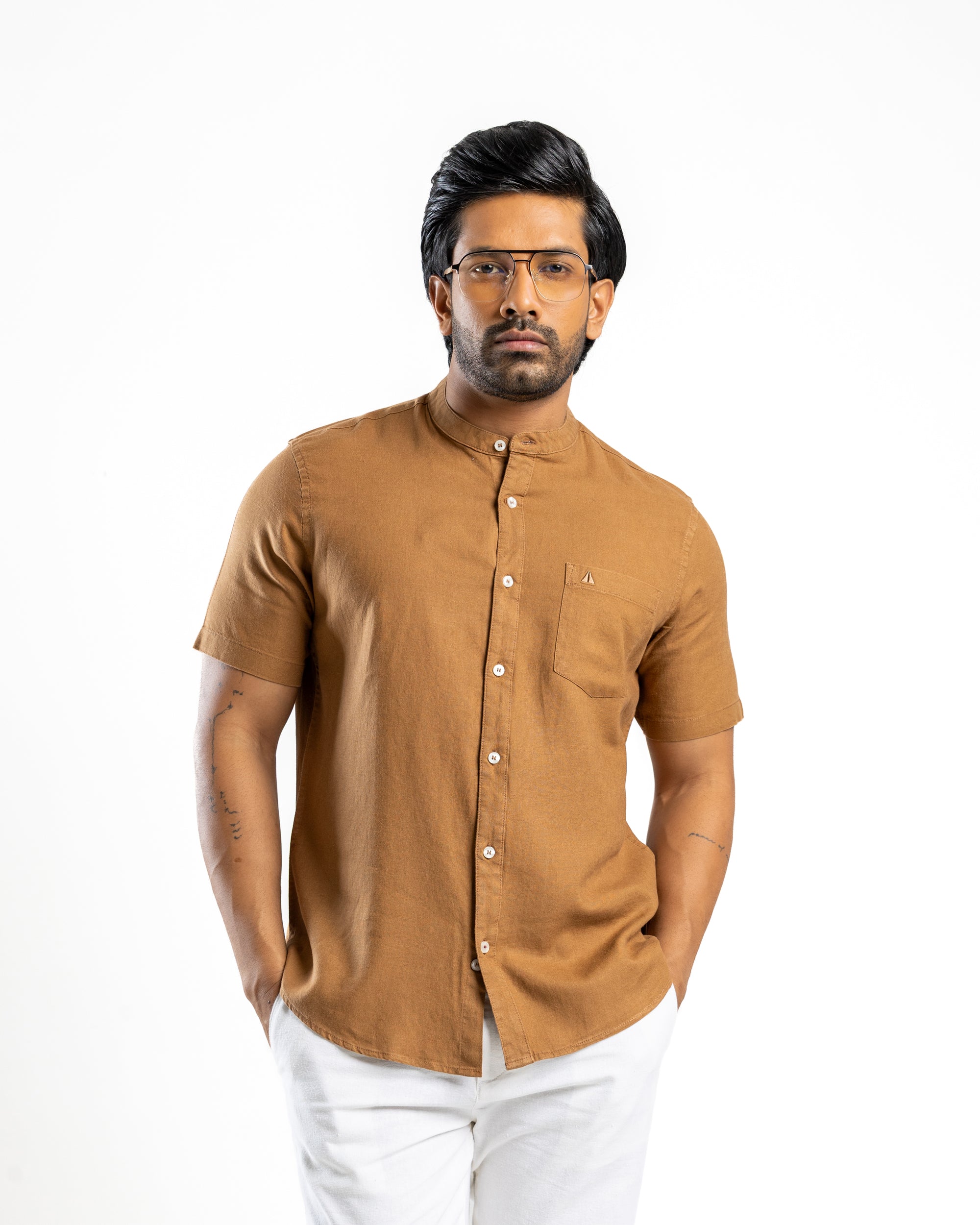 AnationZ Fluid Linen Chinese Collar Shirt -  Sri Lanka
