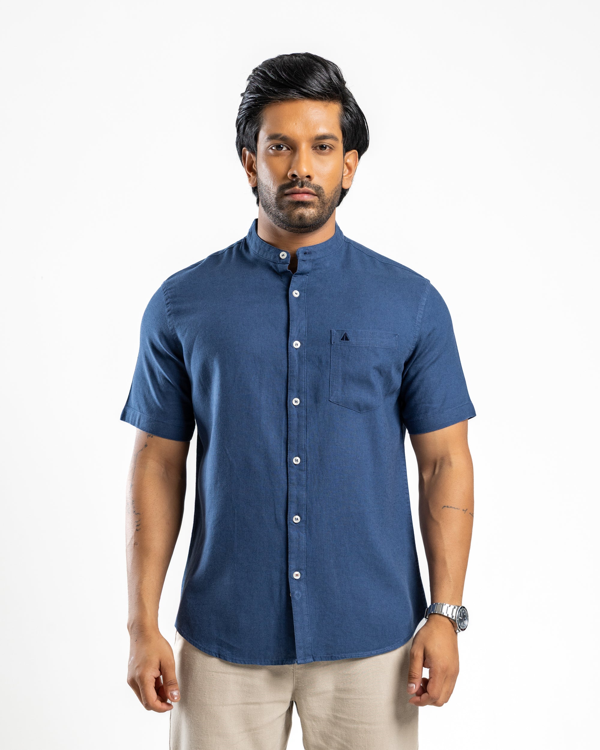 AnationZ Fluid Linen Chinese Collar Shirt -  Sri Lanka
