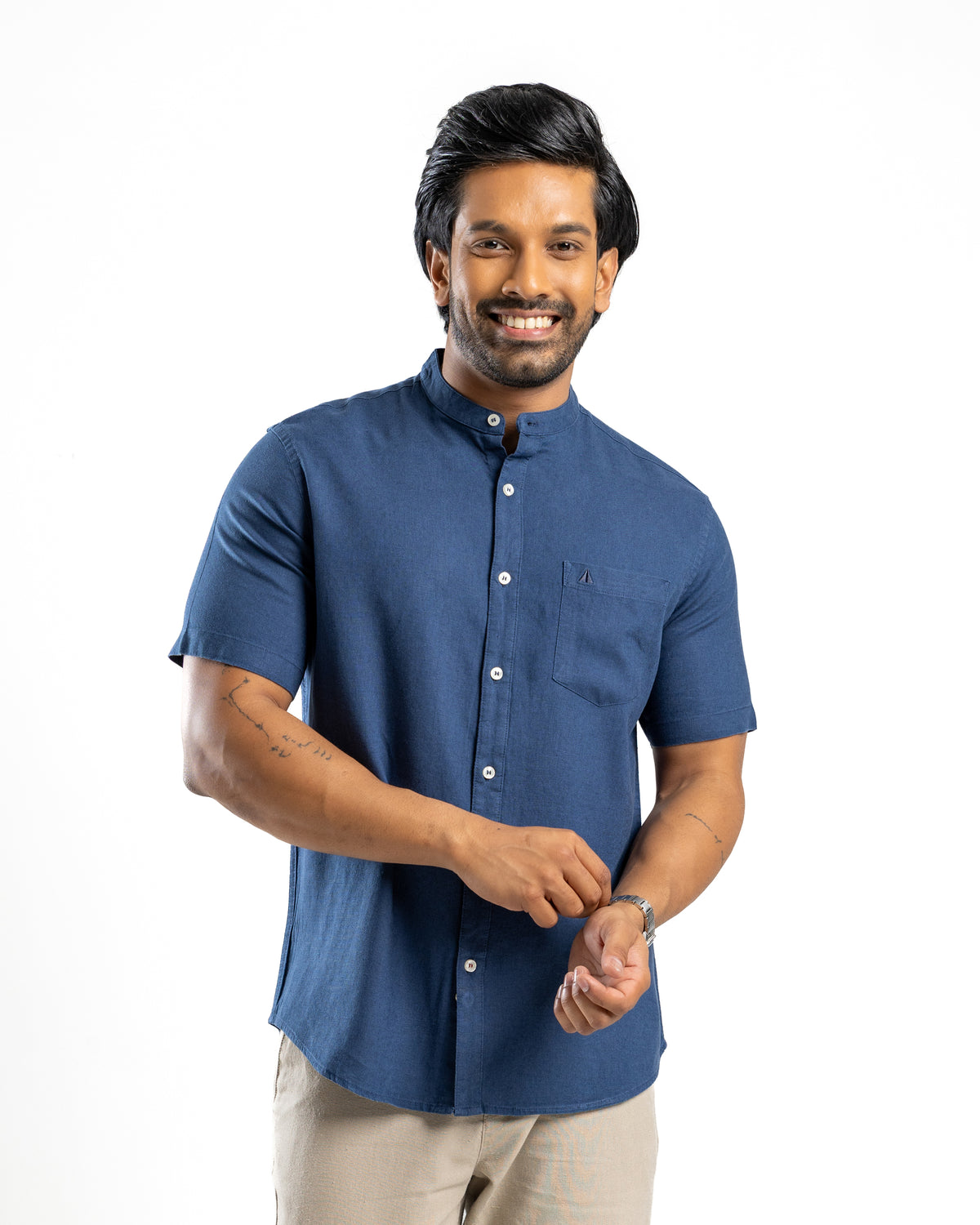 AnationZ Fluid Linen Chinese Collar Shirt -  Sri Lanka

