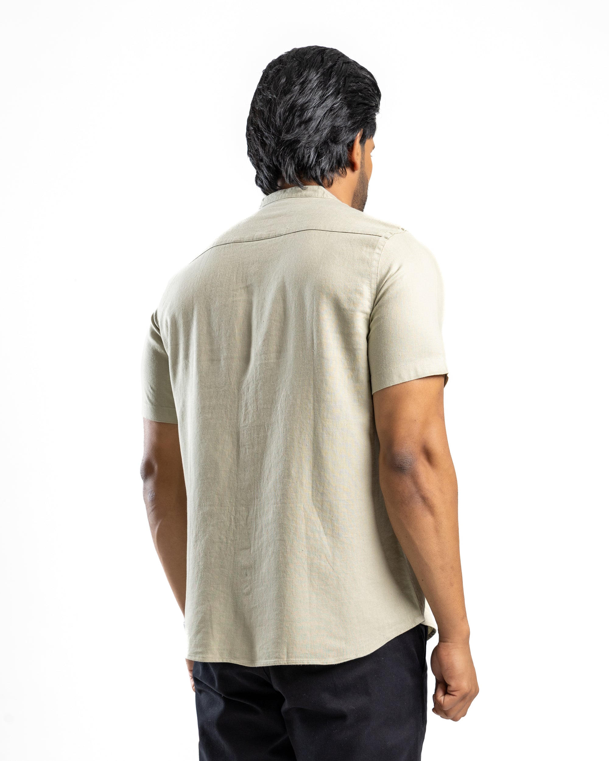 AnationZ Fluid Linen Chinese Collar Shirt - Sage Breeze Sri Lanka

