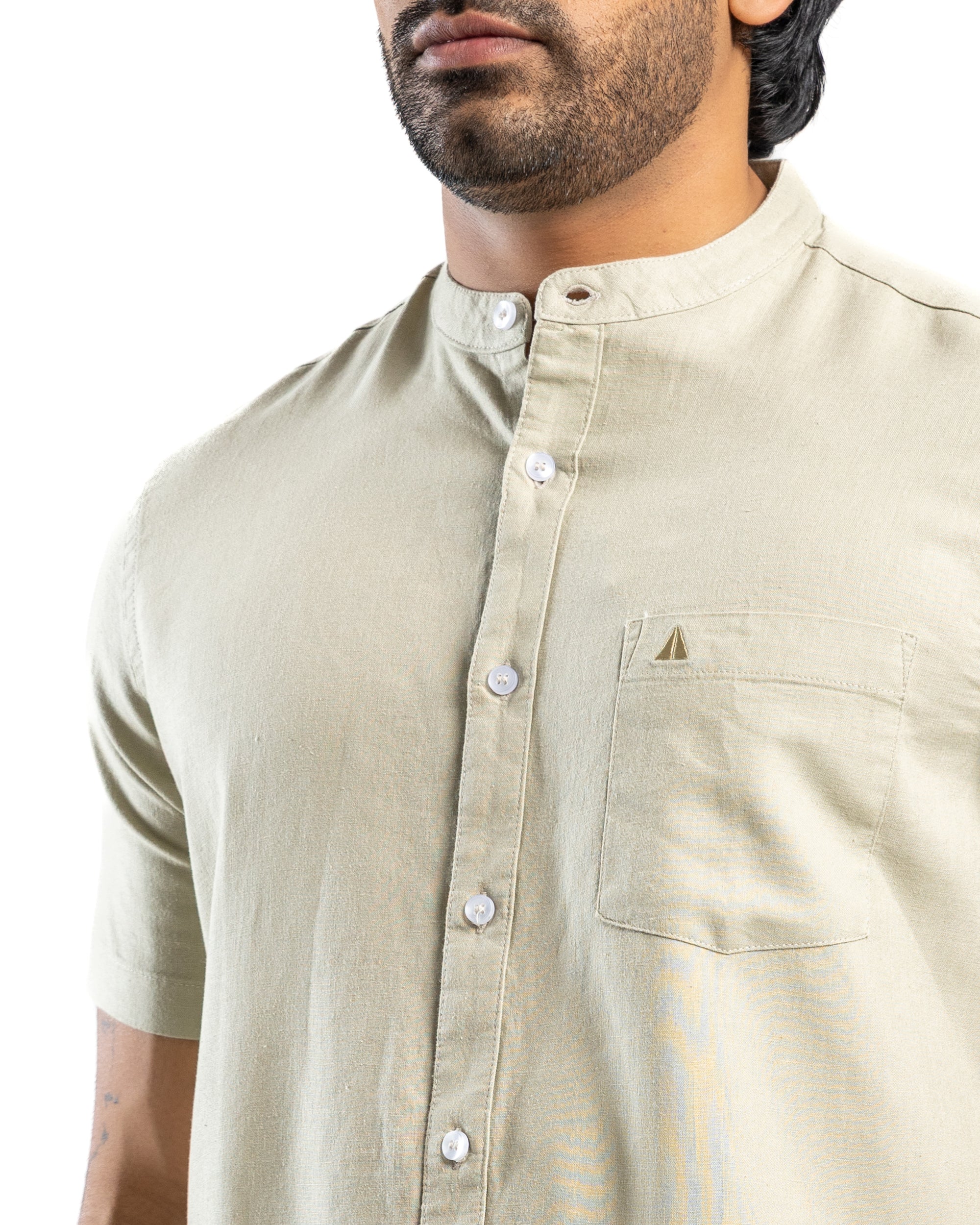 AnationZ Fluid Linen Chinese Collar Shirt - Sage Breeze Sri Lanka
