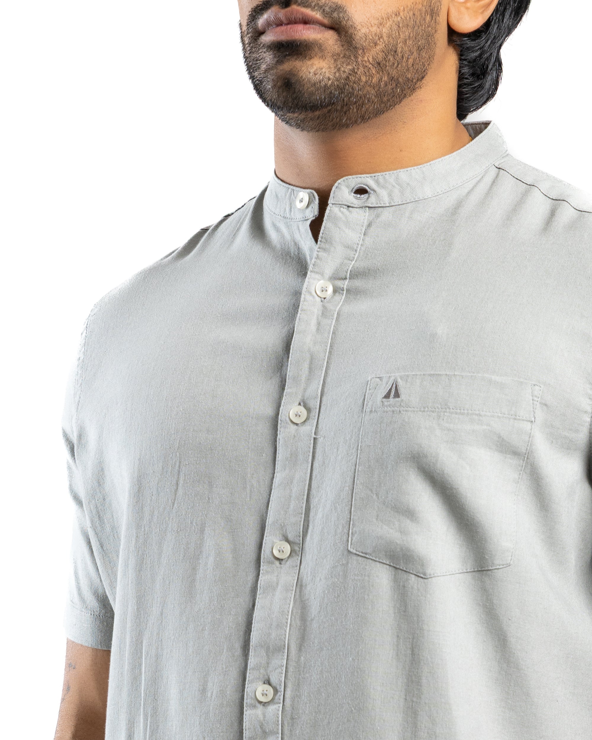AnationZ Fluid Linen Chinese Collar Shirt - Slate Fog Sri Lanka
