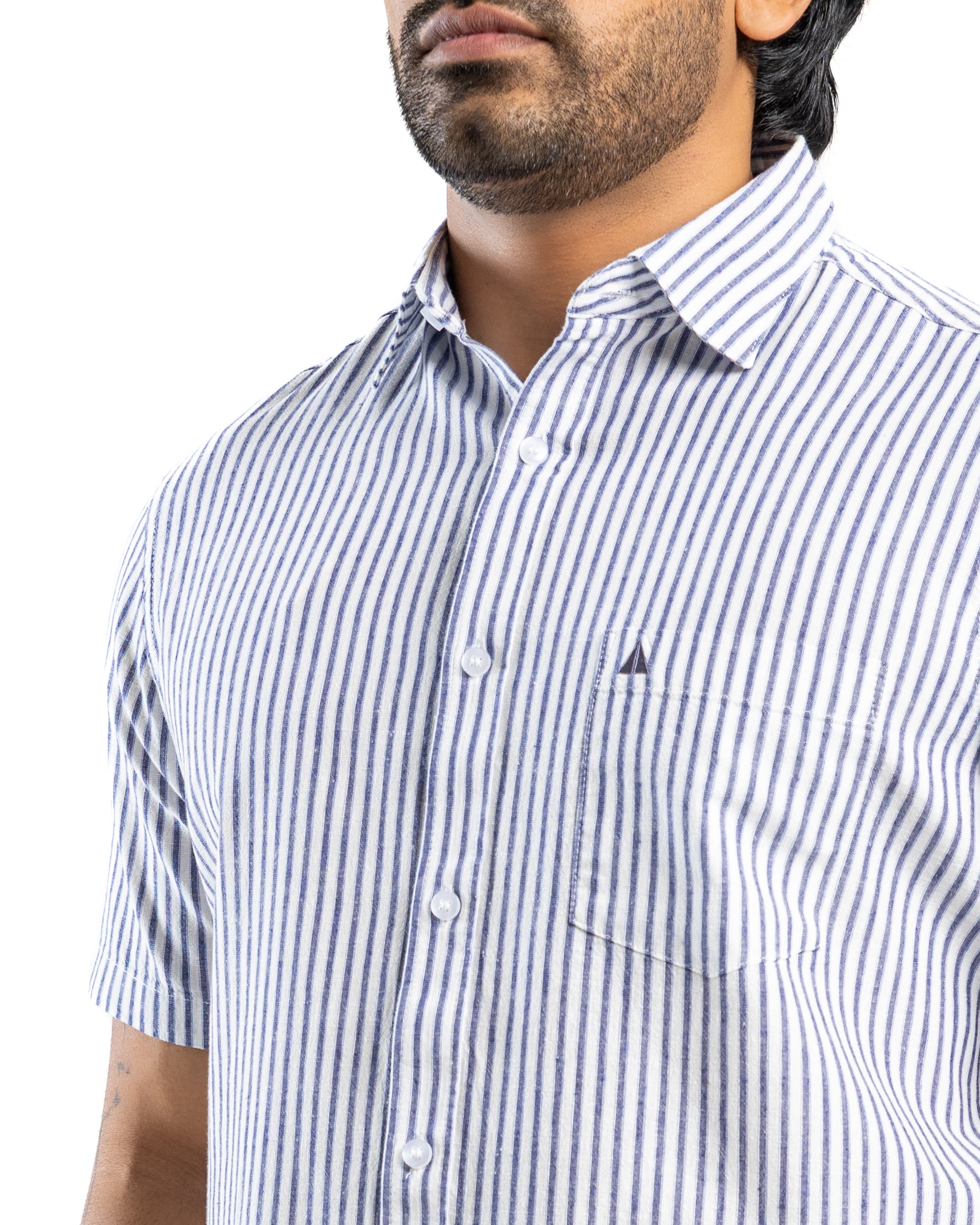 AnationZ Heritage Linen Stripe Short Sleeve Shirt - Midnight Ink Sri Lanka
