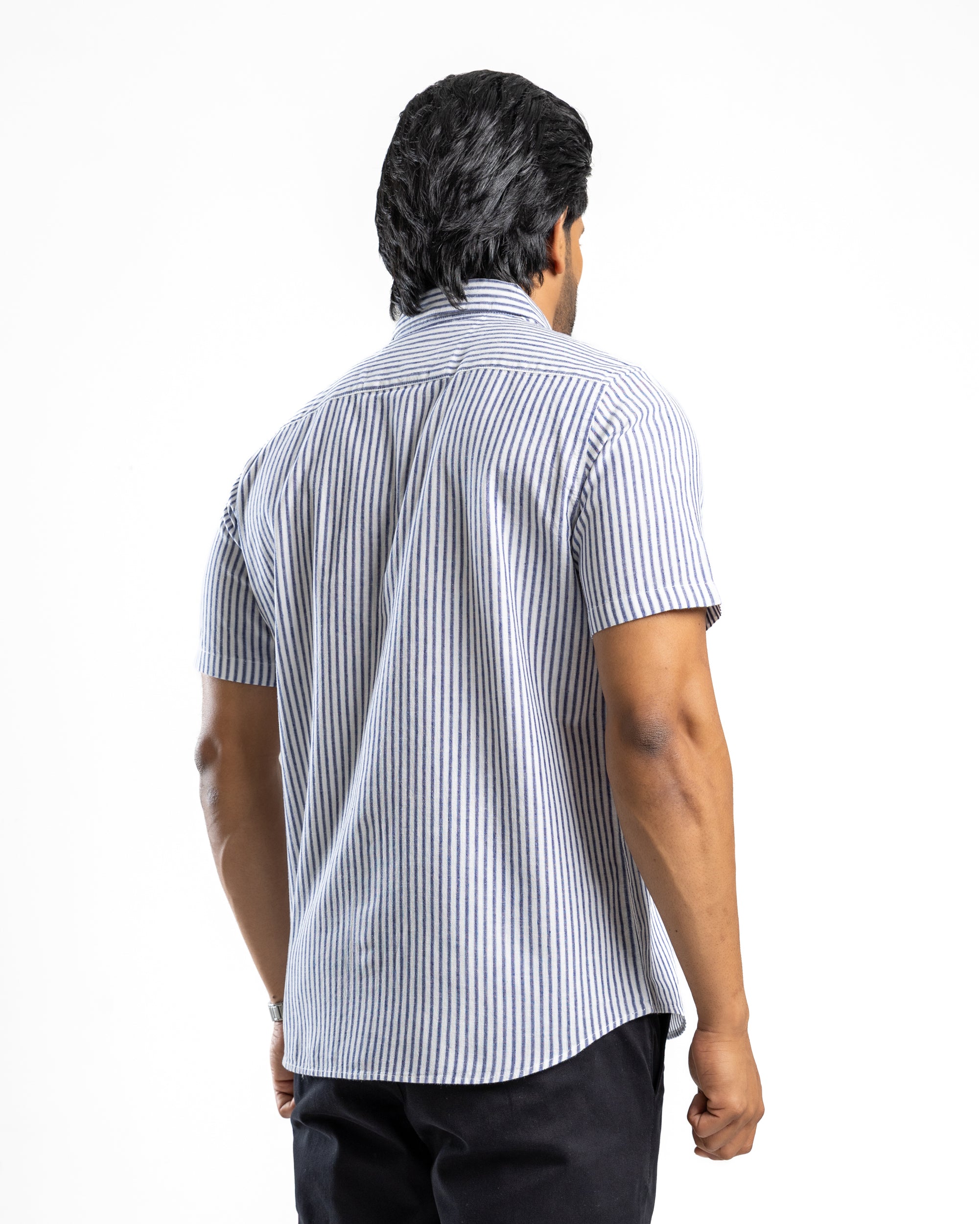 AnationZ Heritage Linen Stripe Short Sleeve Shirt - Midnight Ink Sri Lanka
