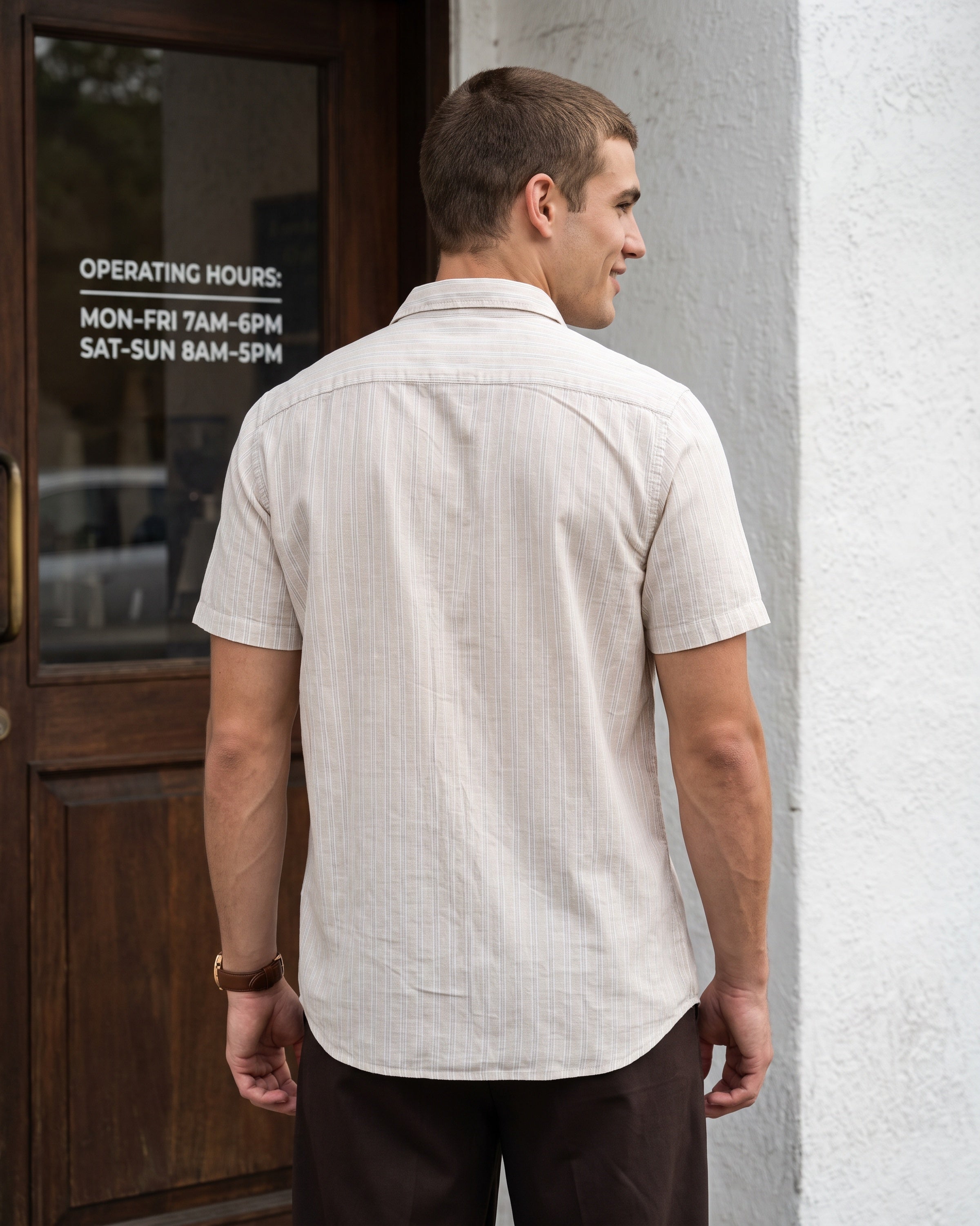 AnationZ Heritage Linen Stripe Short Sleeve Shirt - Raw Canvas Sri Lanka
