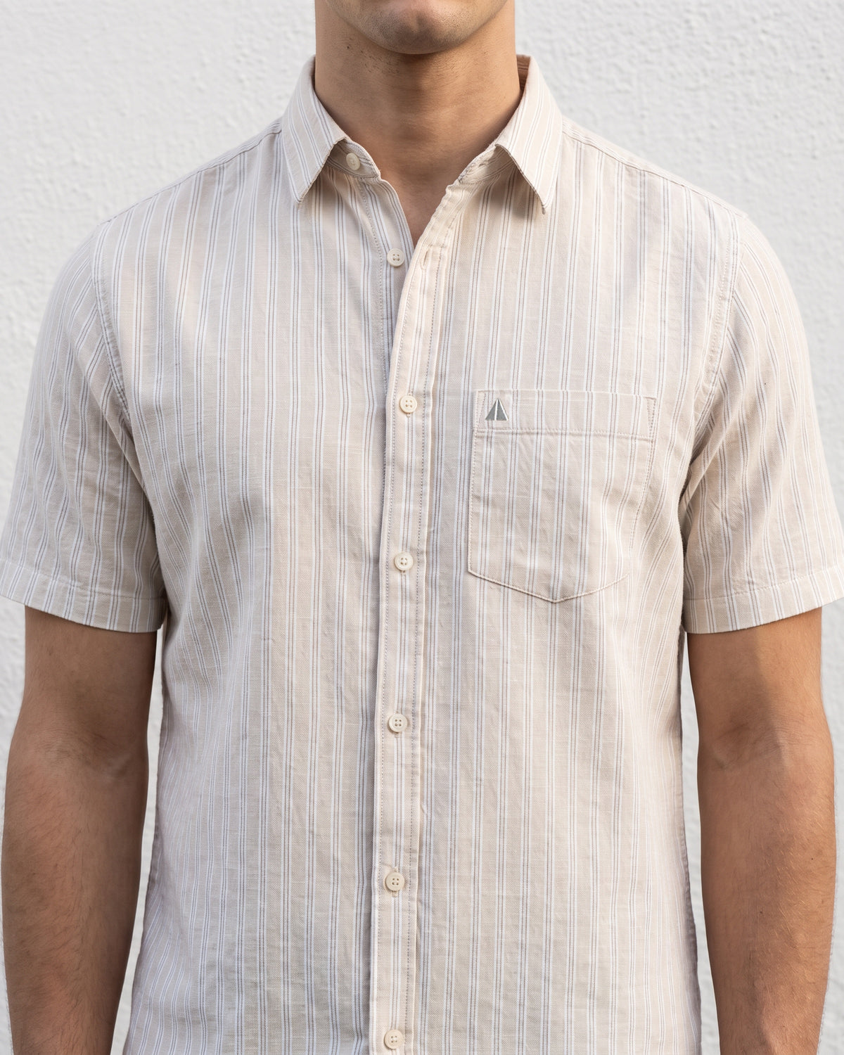 AnationZ Heritage Linen Stripe Short Sleeve Shirt - Raw Canvas Sri Lanka