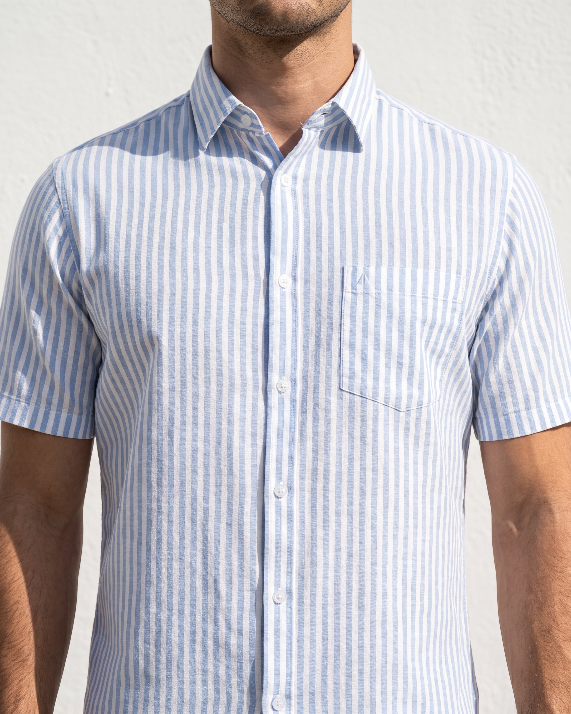 AnationZ Heritage Linen Stripe Short Sleeve Shirt - Pale Horizon Sri Lanka