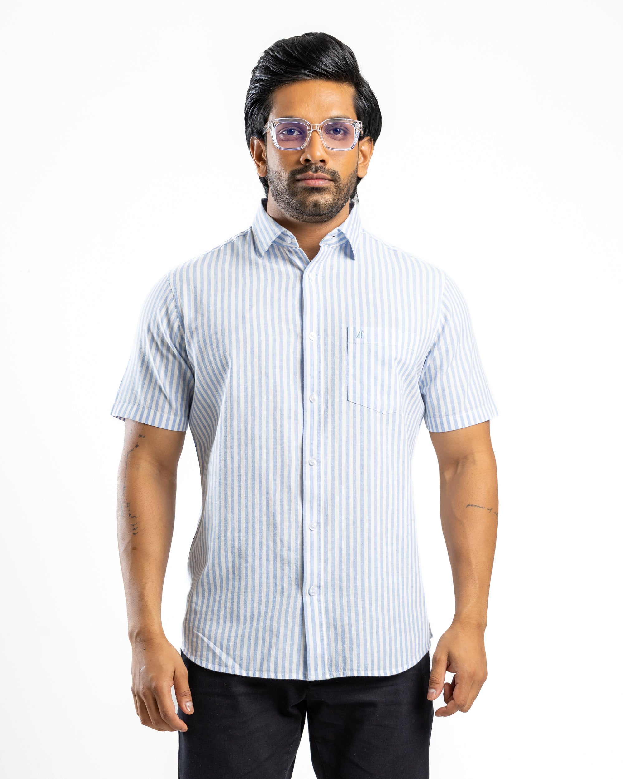 AnationZ Heritage Linen Stripe Short Sleeve Shirt - Pale Horizon Sri Lanka
