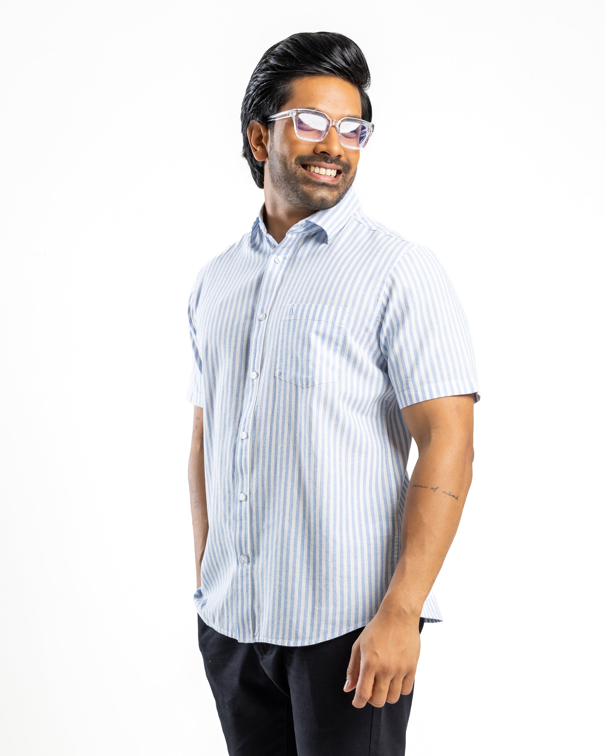 AnationZ Heritage Linen Stripe Short Sleeve Shirt - Pale Horizon Sri Lanka
