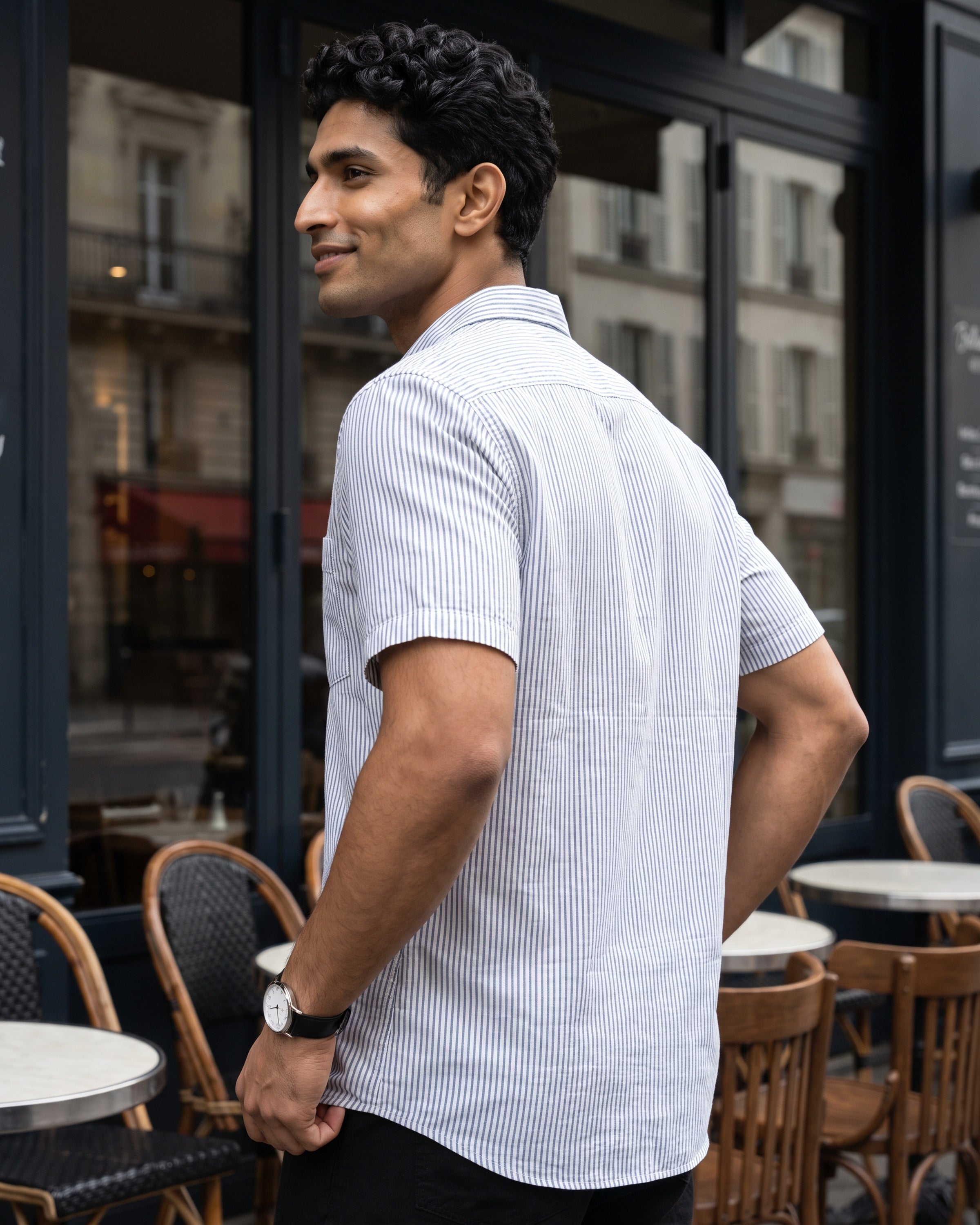AnationZ Heritage Linen Stripe Short Sleeve Shirt - Clean White Sri Lanka