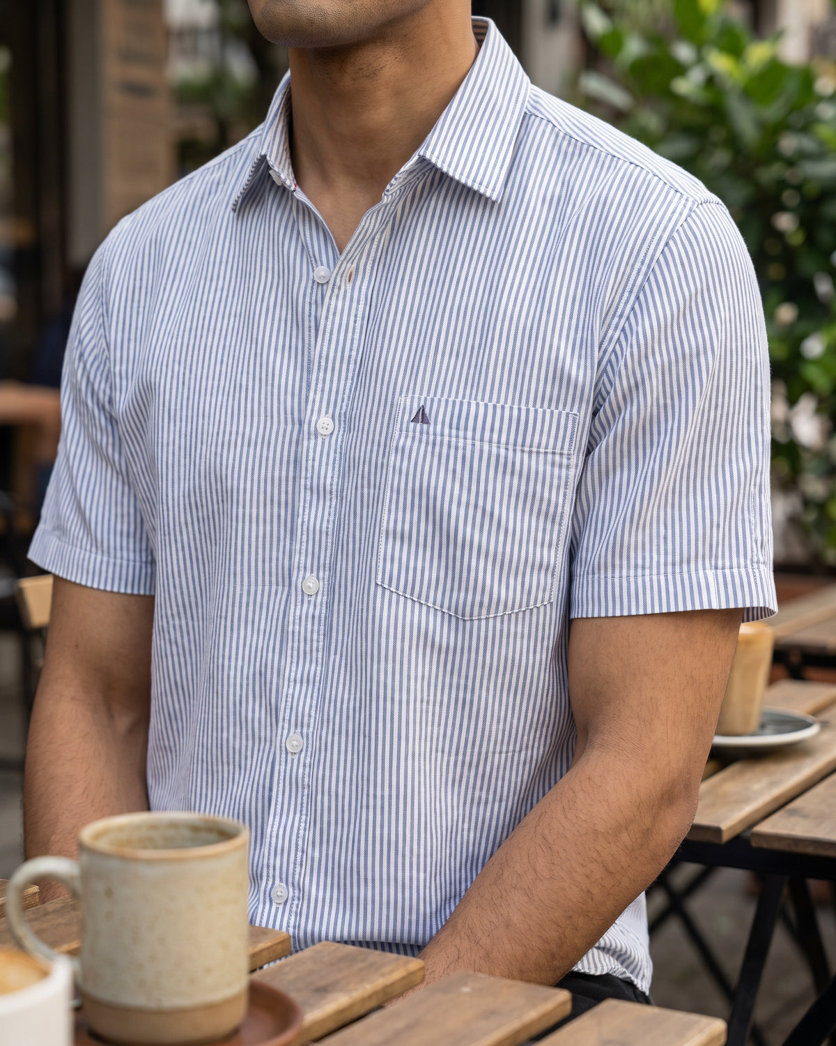 AnationZ Heritage Linen Stripe Short Sleeve Shirt - Clean White Sri Lanka