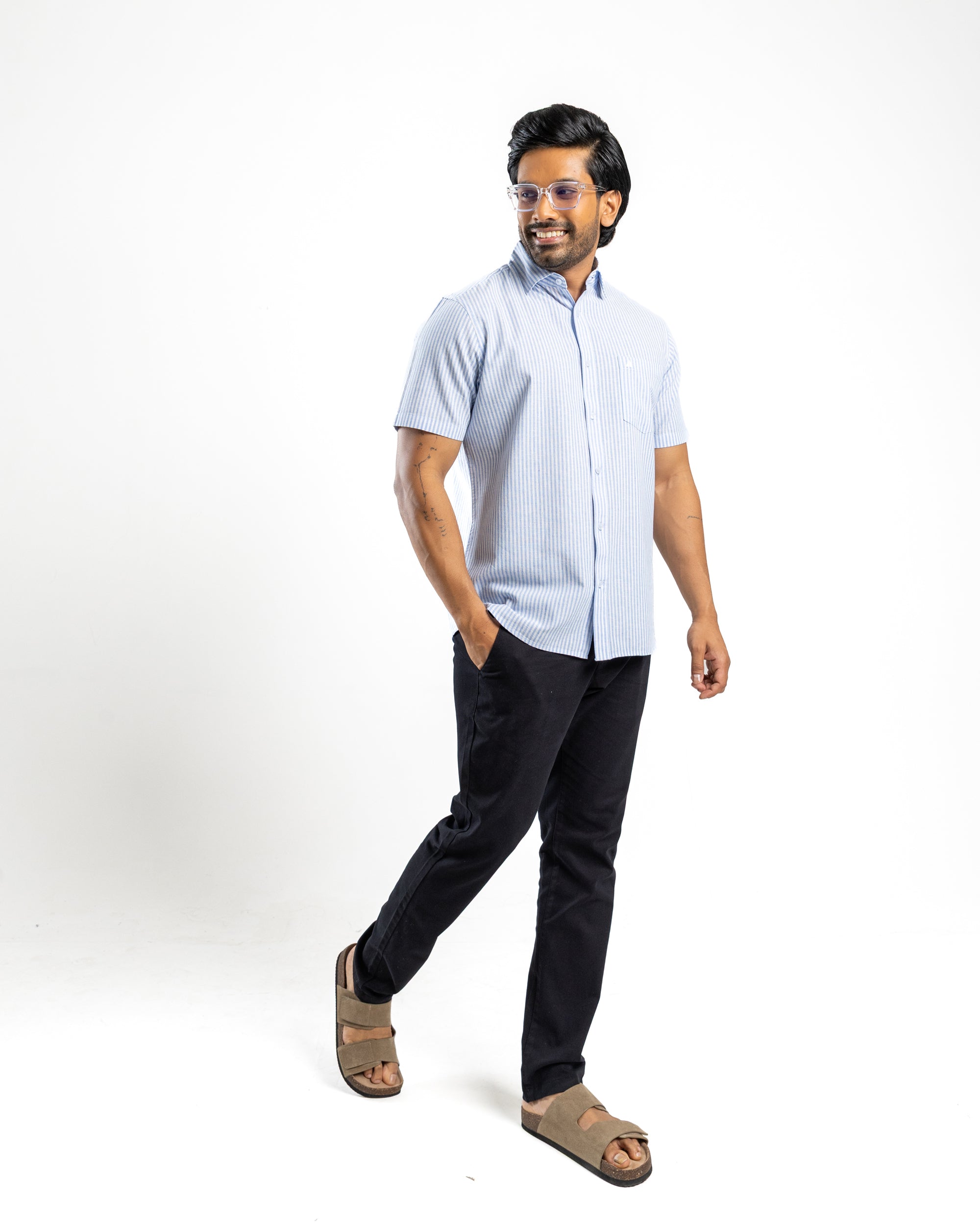 AnationZ Heritage Linen Stripe Short Sleeve Shirt - Open Sky Sri Lanka
