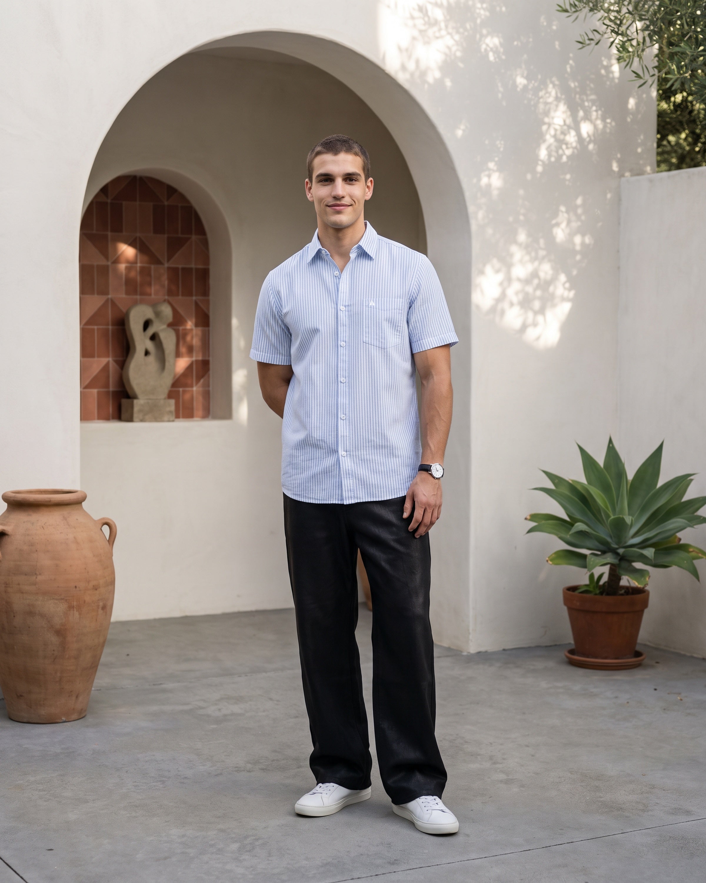 AnationZ Heritage Linen Stripe Short Sleeve Shirt - Open Sky Sri Lanka
