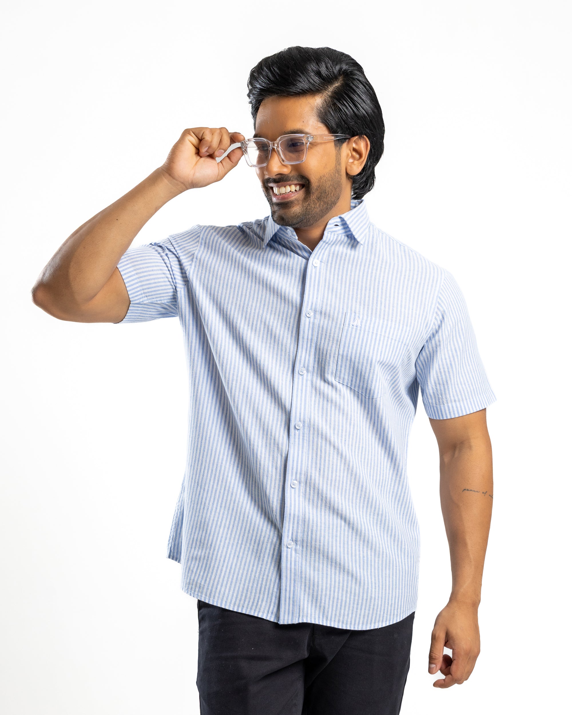 AnationZ Heritage Linen Stripe Short Sleeve Shirt - Open Sky Sri Lanka
