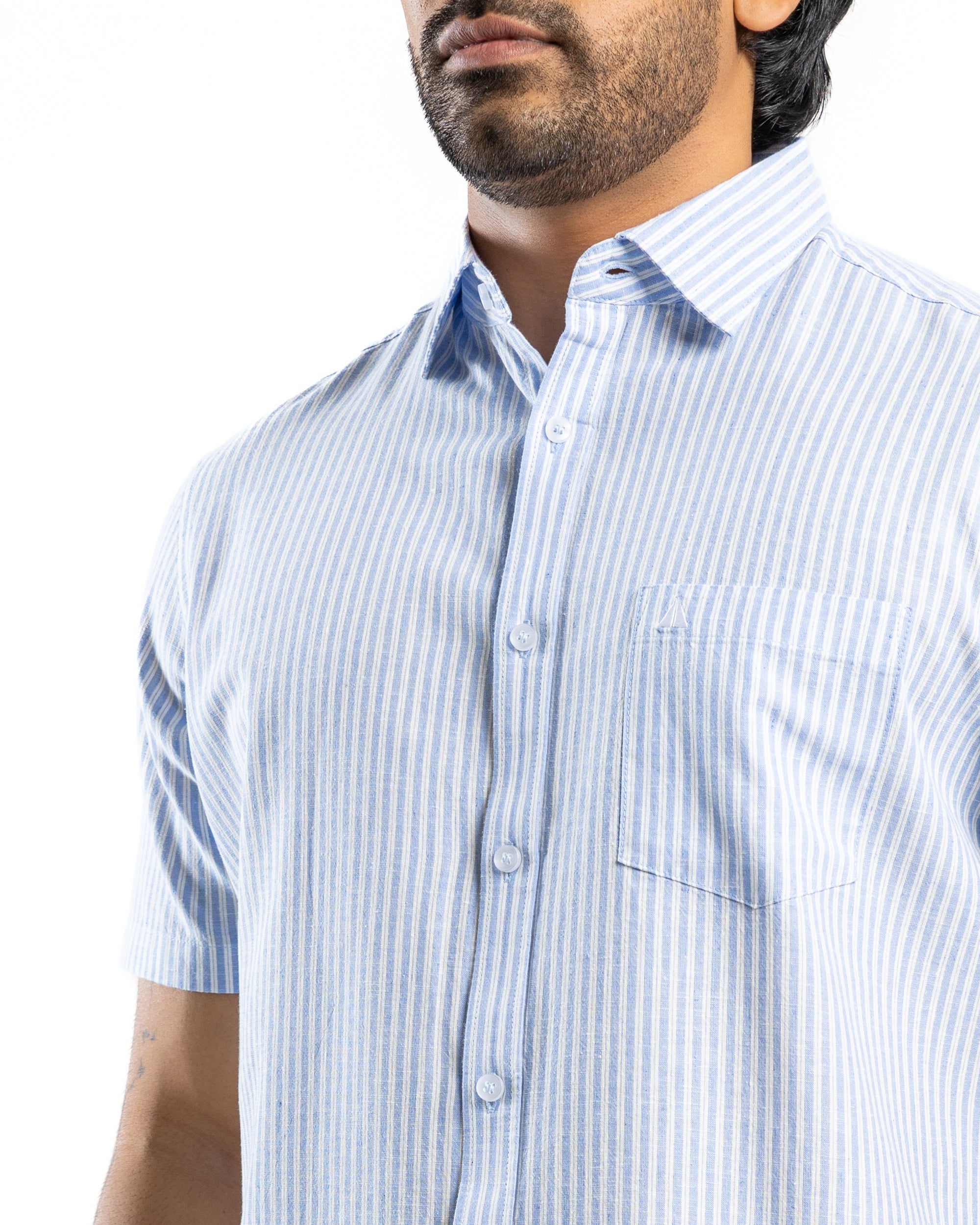 AnationZ Heritage Linen Stripe Short Sleeve Shirt - Open Sky Sri Lanka
