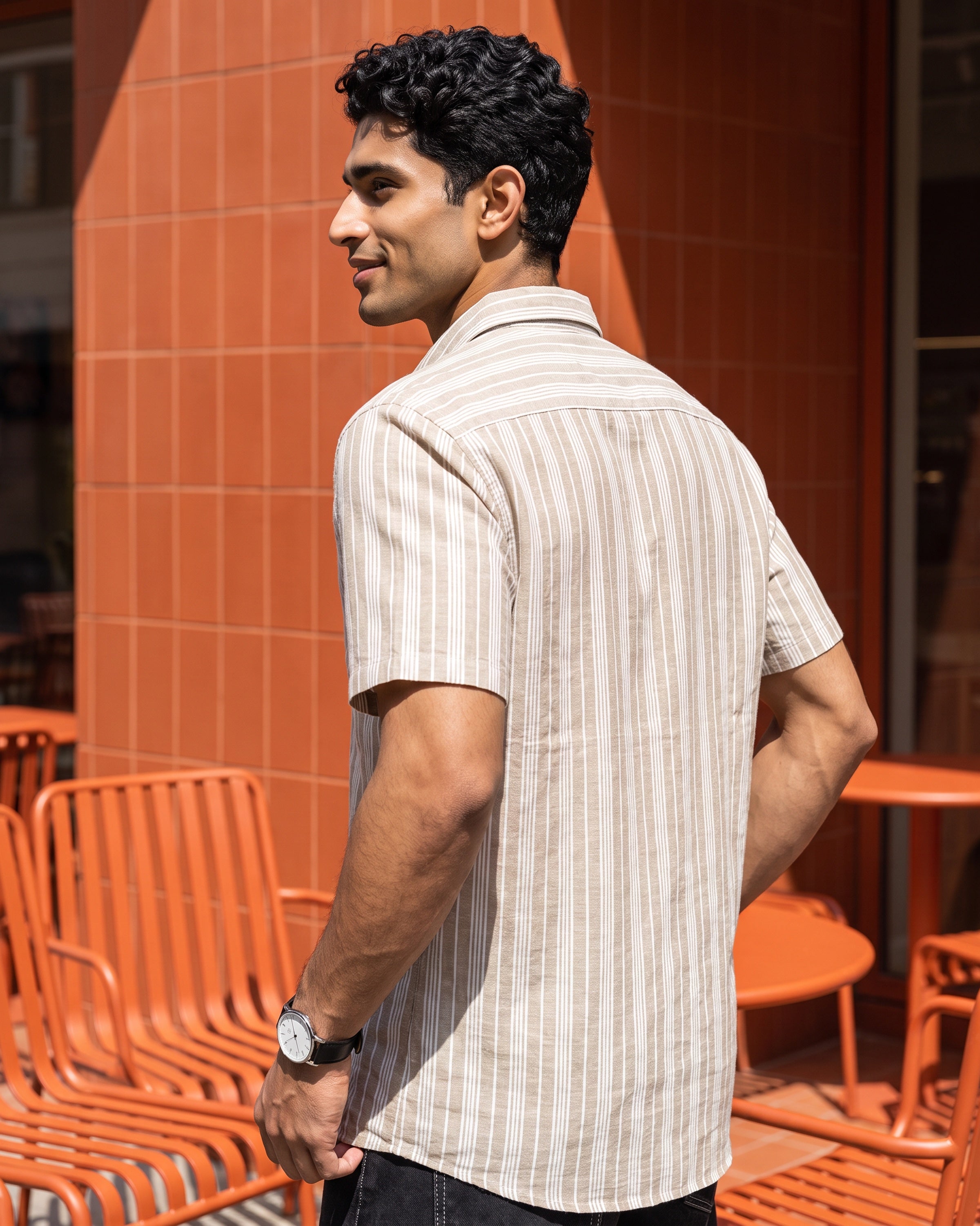 AnationZ Heritage Linen Stripe Short Sleeve Shirt - Moss Reserve Sri Lanka