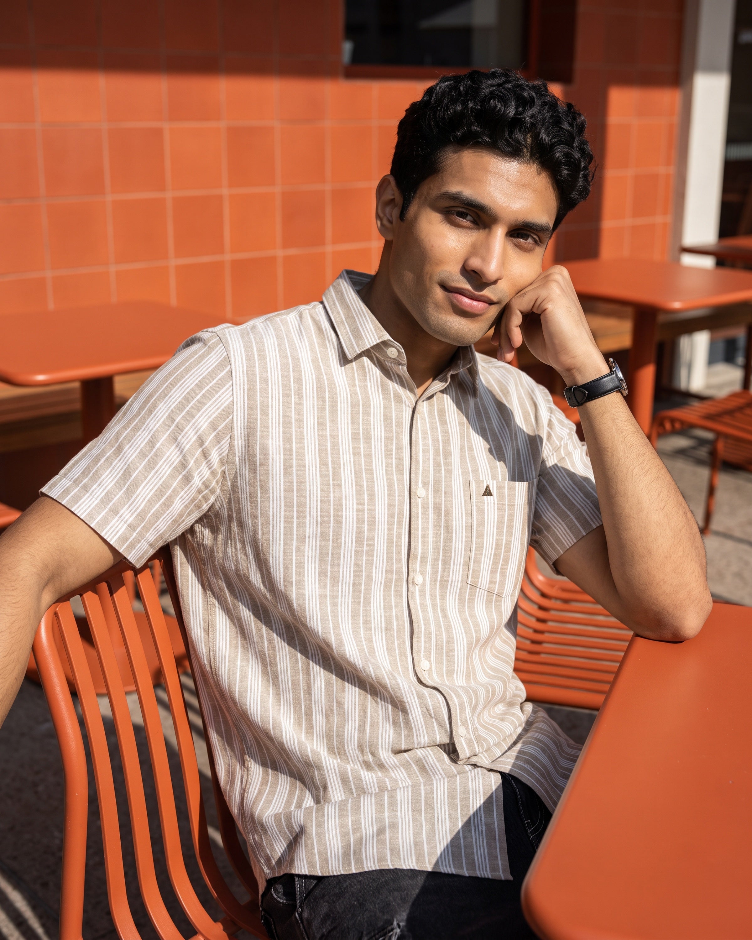 AnationZ Heritage Linen Stripe Short Sleeve Shirt - Moss Reserve Sri Lanka