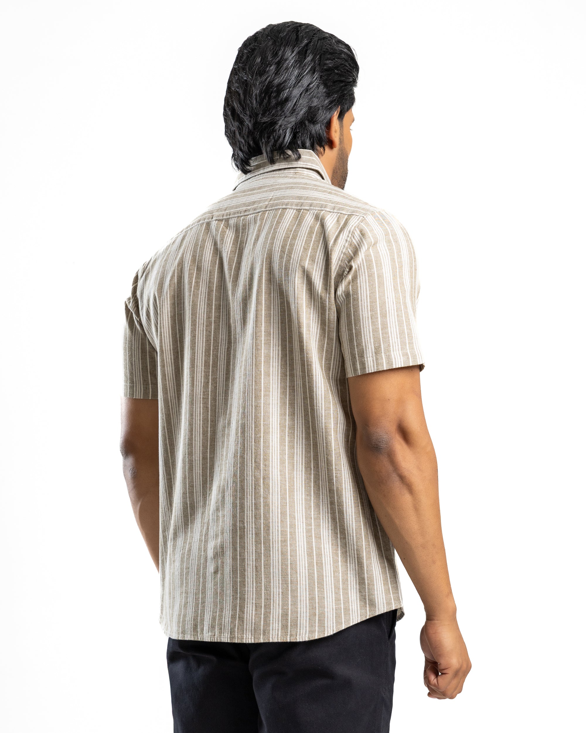 AnationZ Heritage Linen Stripe Short Sleeve Shirt - Moss Reserve Sri Lanka
