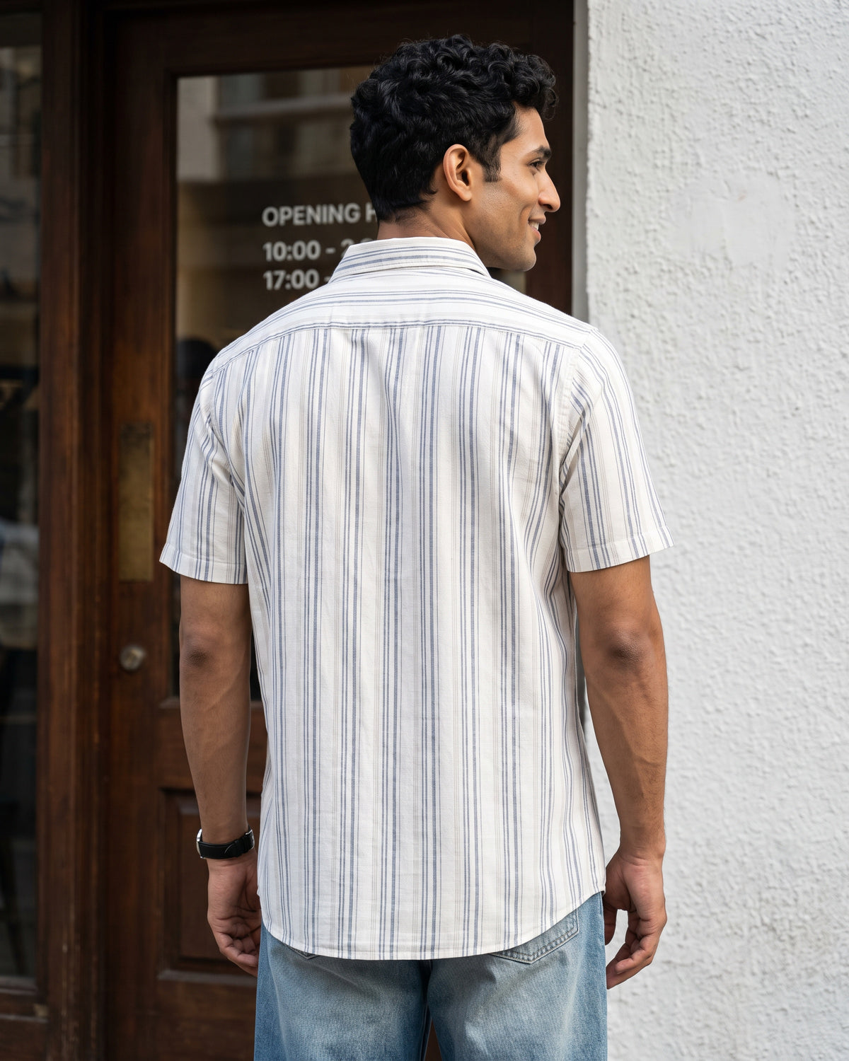 AnationZ Heritage Linen Stripe Short Sleeve Shirt - Chalk Mist Sri Lanka
