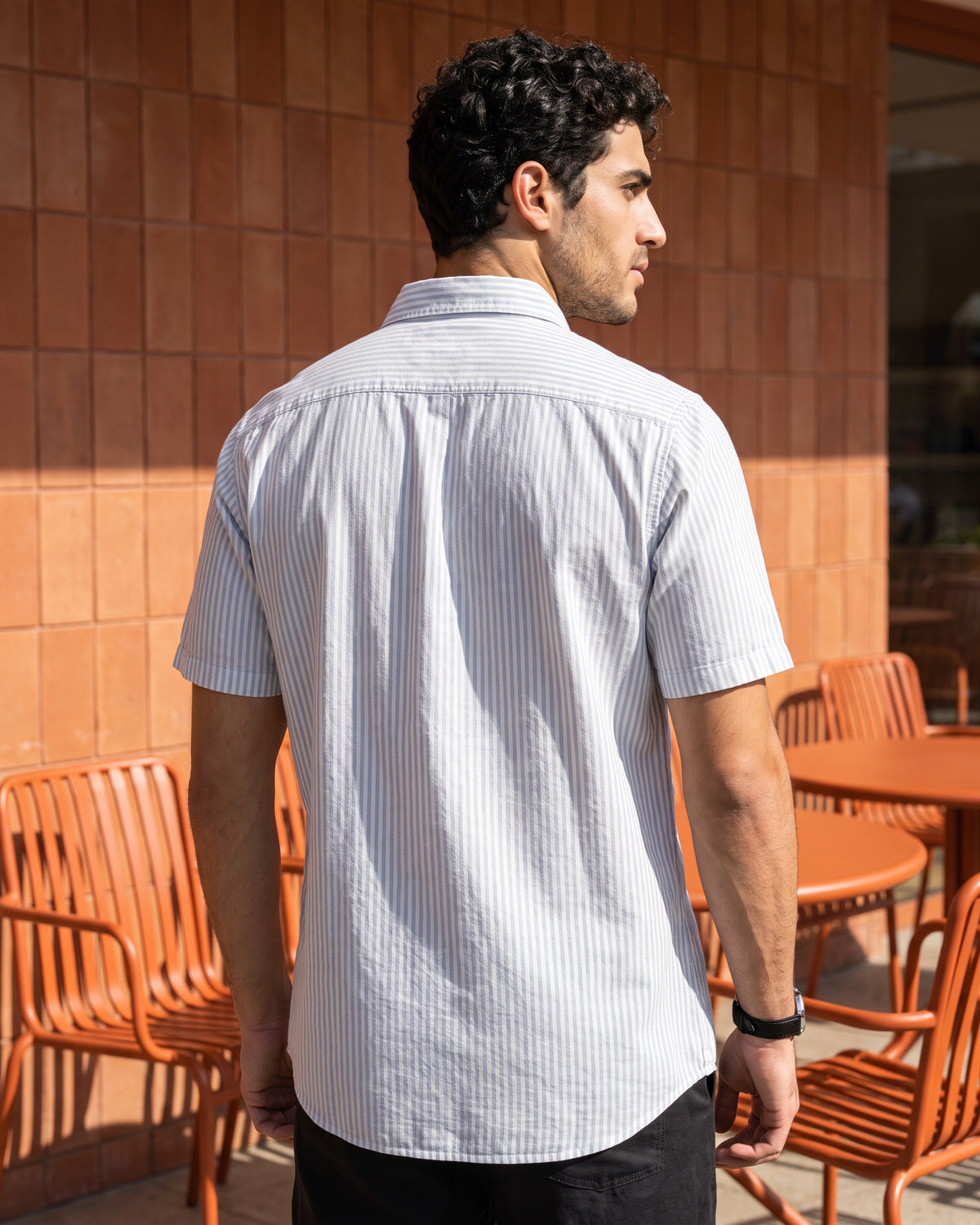 AnationZ Heritage Linen Stripe Short Sleeve Shirt - Aged Ivory Sri Lanka

