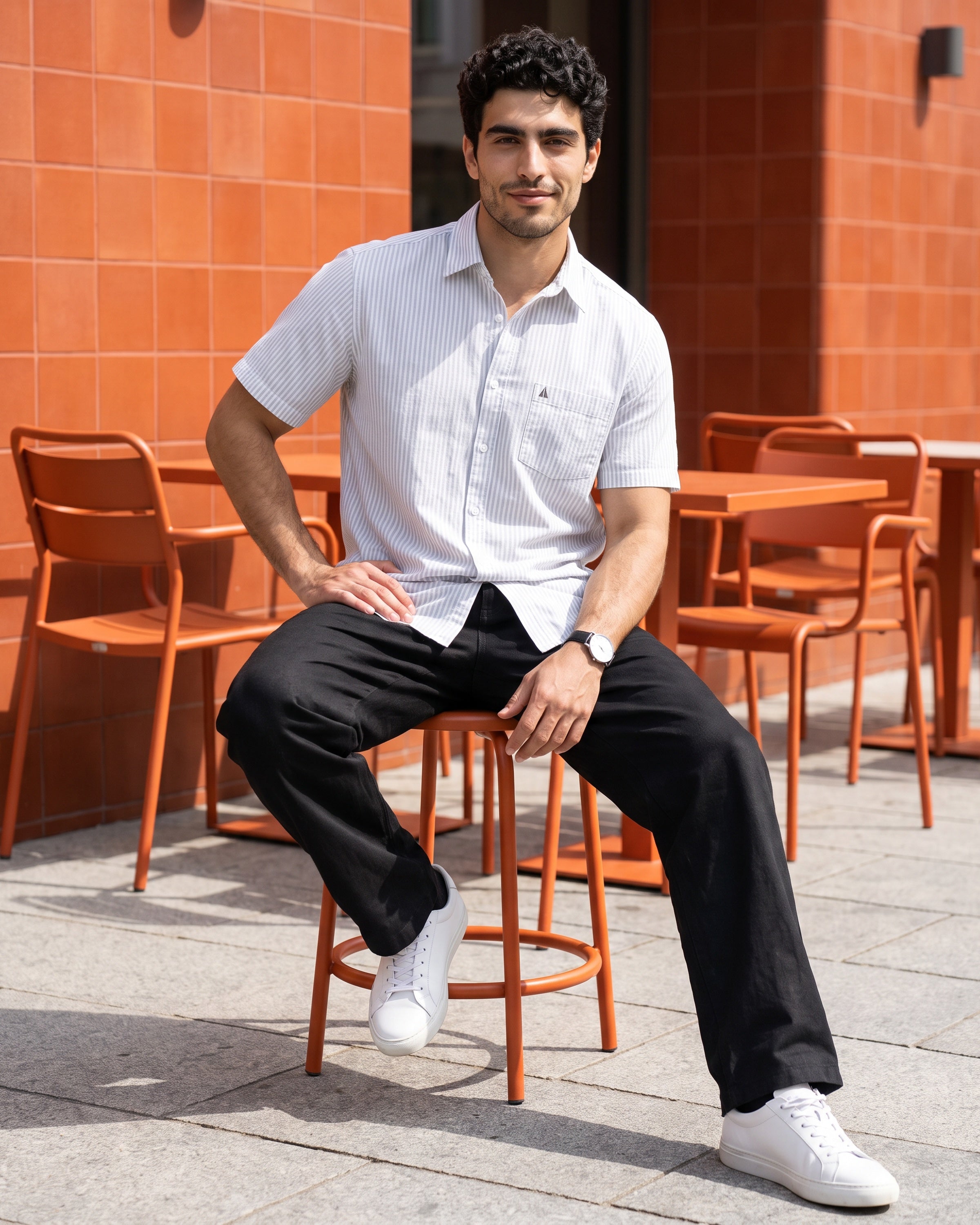 AnationZ Heritage Linen Stripe Short Sleeve Shirt - Aged Ivory Sri Lanka

