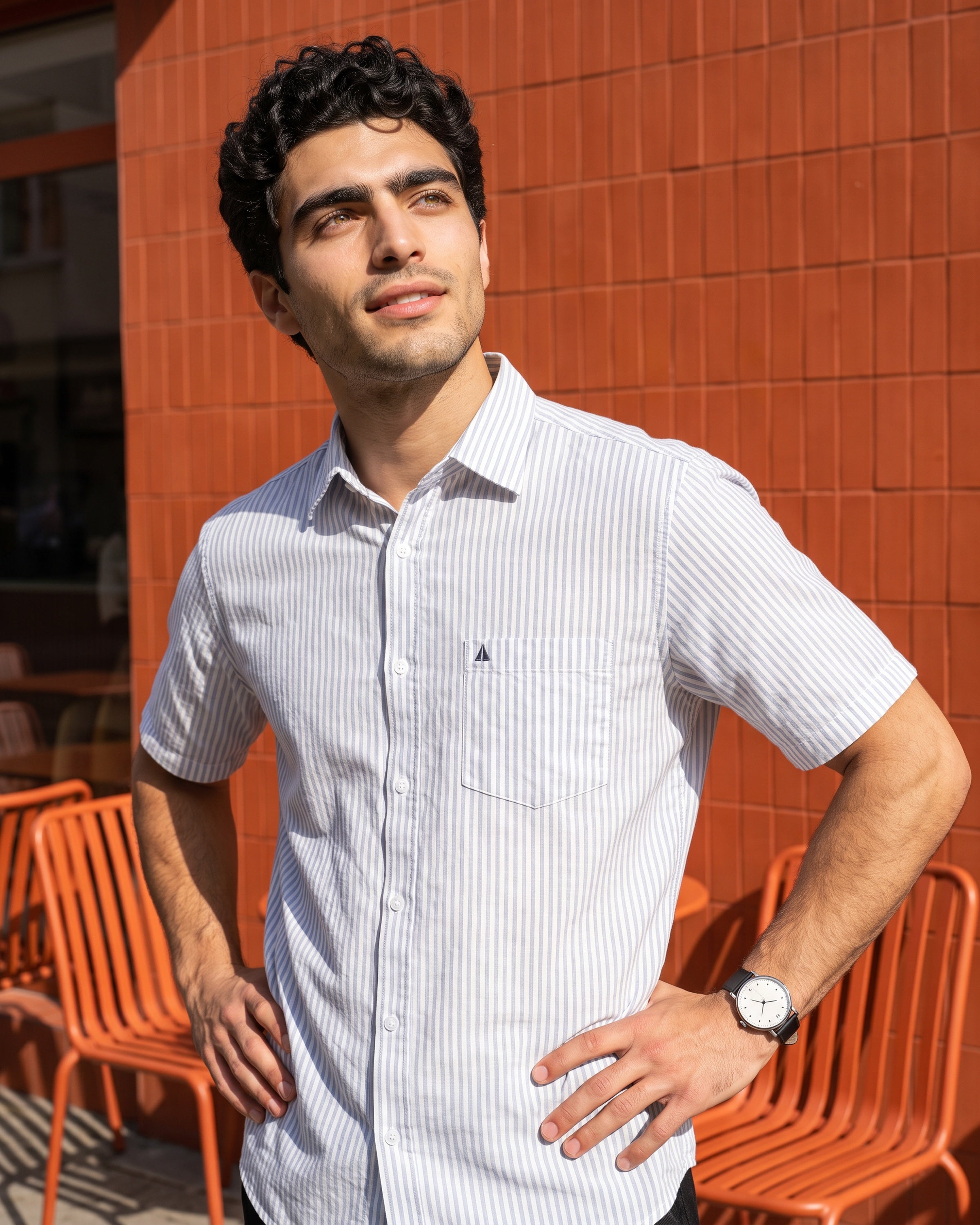 AnationZ Heritage Linen Stripe Short Sleeve Shirt - Aged Ivory Sri Lanka
