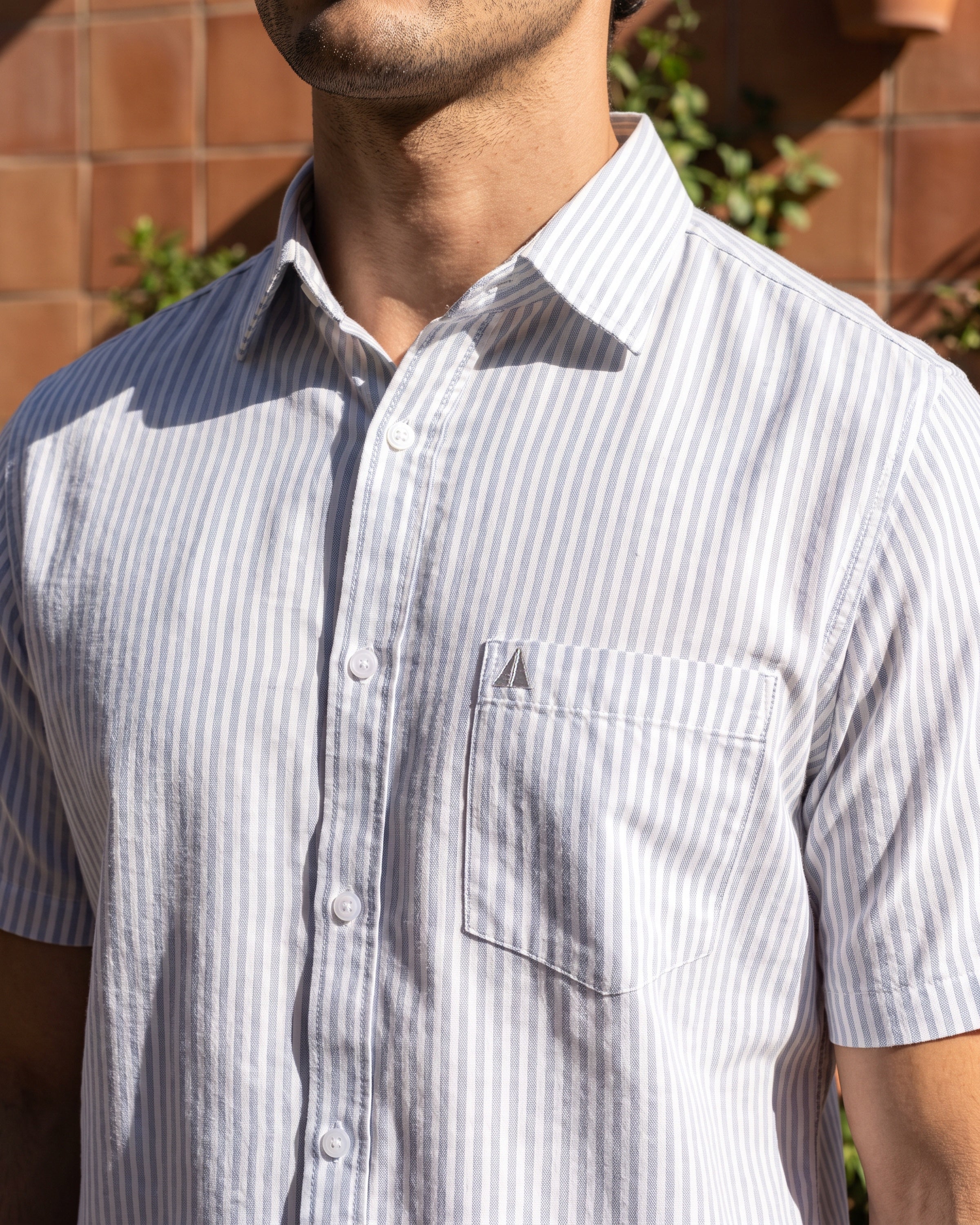 AnationZ Heritage Linen Stripe Short Sleeve Shirt - Aged Ivory Sri Lanka
