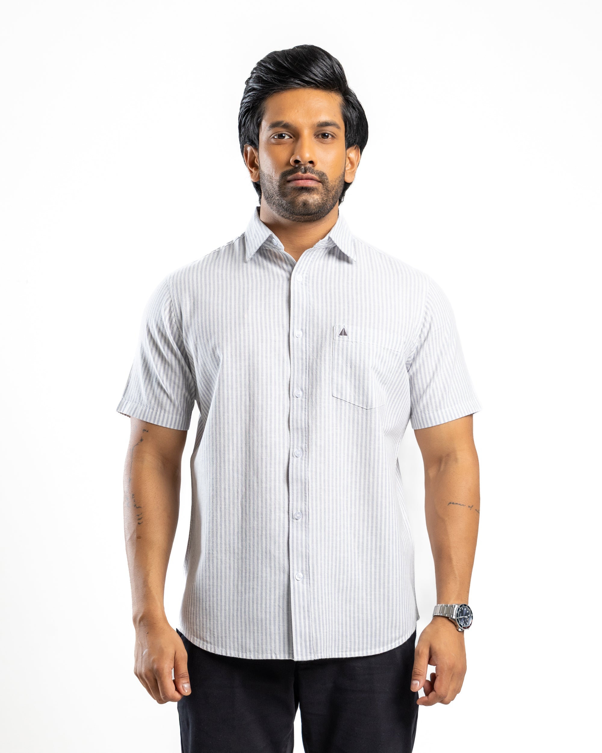AnationZ Heritage Linen Stripe Short Sleeve Shirt - Aged Ivory Sri Lanka
