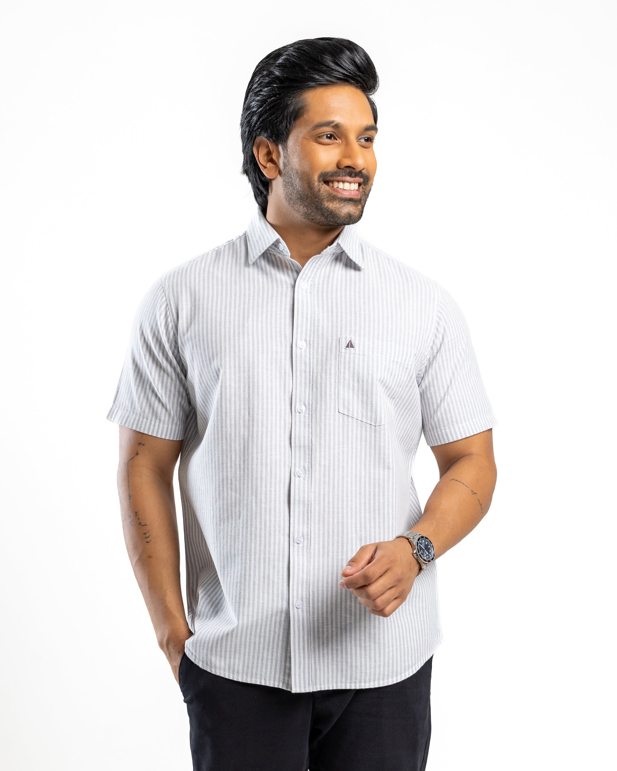 AnationZ Heritage Linen Stripe Short Sleeve Shirt - Aged Ivory Sri Lanka
